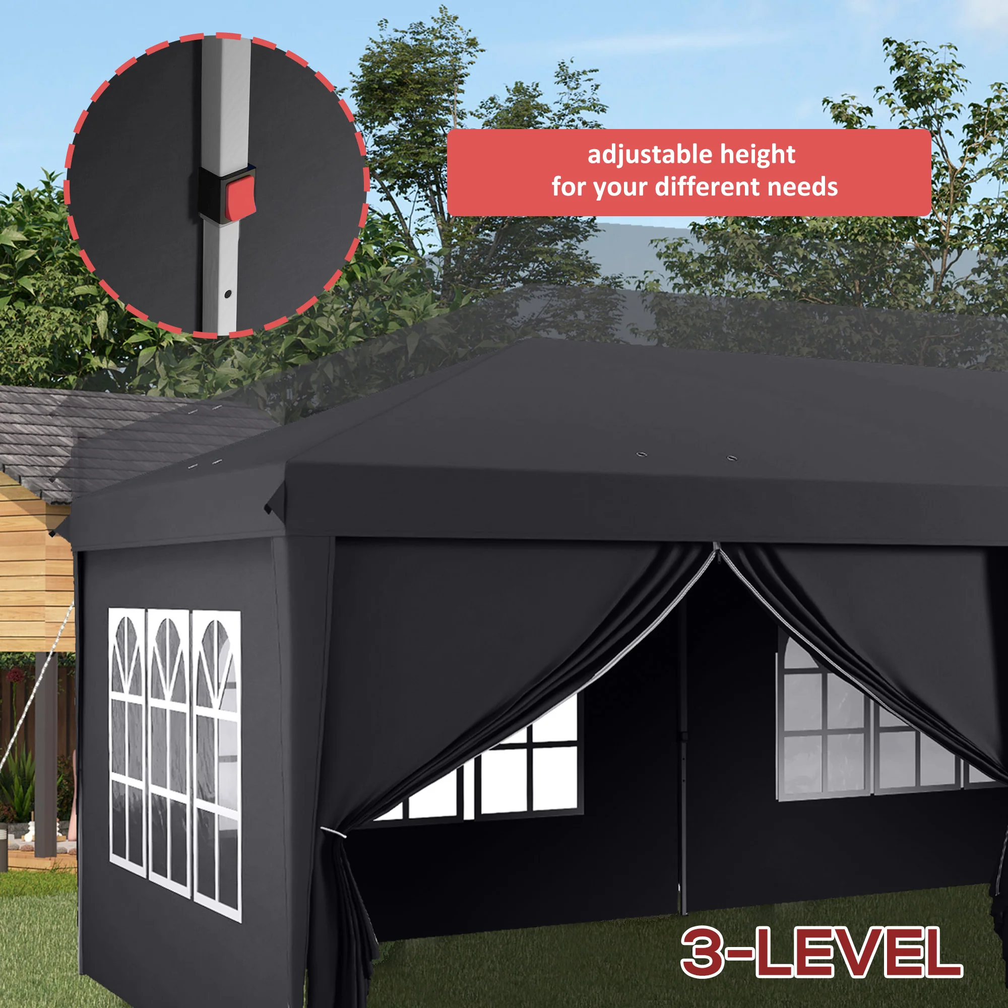 Outsunny 3 x 6m Pop Up Gazebo Height Adjustable Party Tent w/ Storage Bag Grey - Image 7