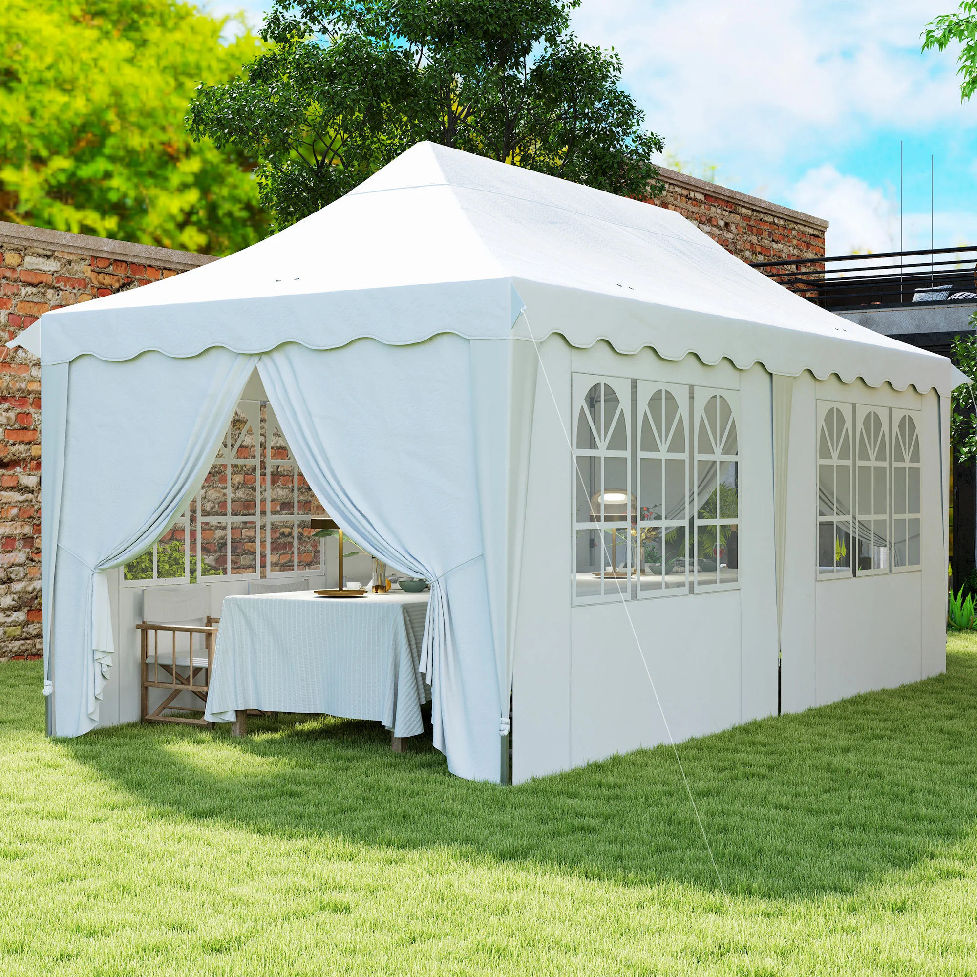 Outsunny 3 x 6m Pop Up Gazebo with Sides and Carry Bag, UPF50+, White - Image 2