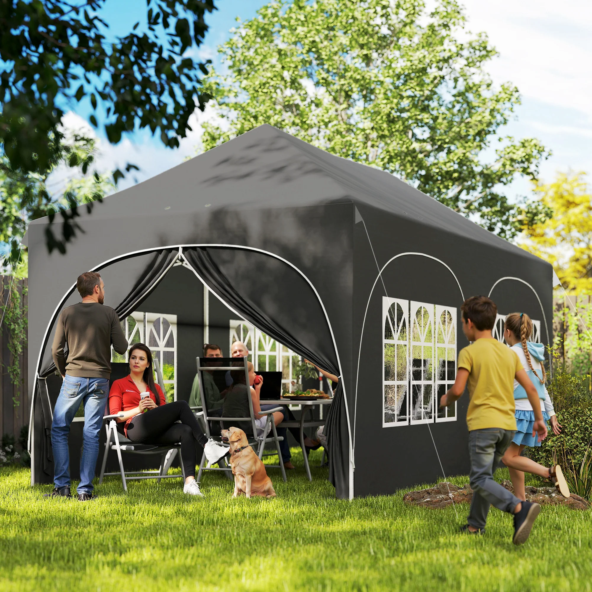 Outsunny 3 X 6m Pop Up Gazebo With Sides, Peak Top Garden Party Tent Marquee - Image 2