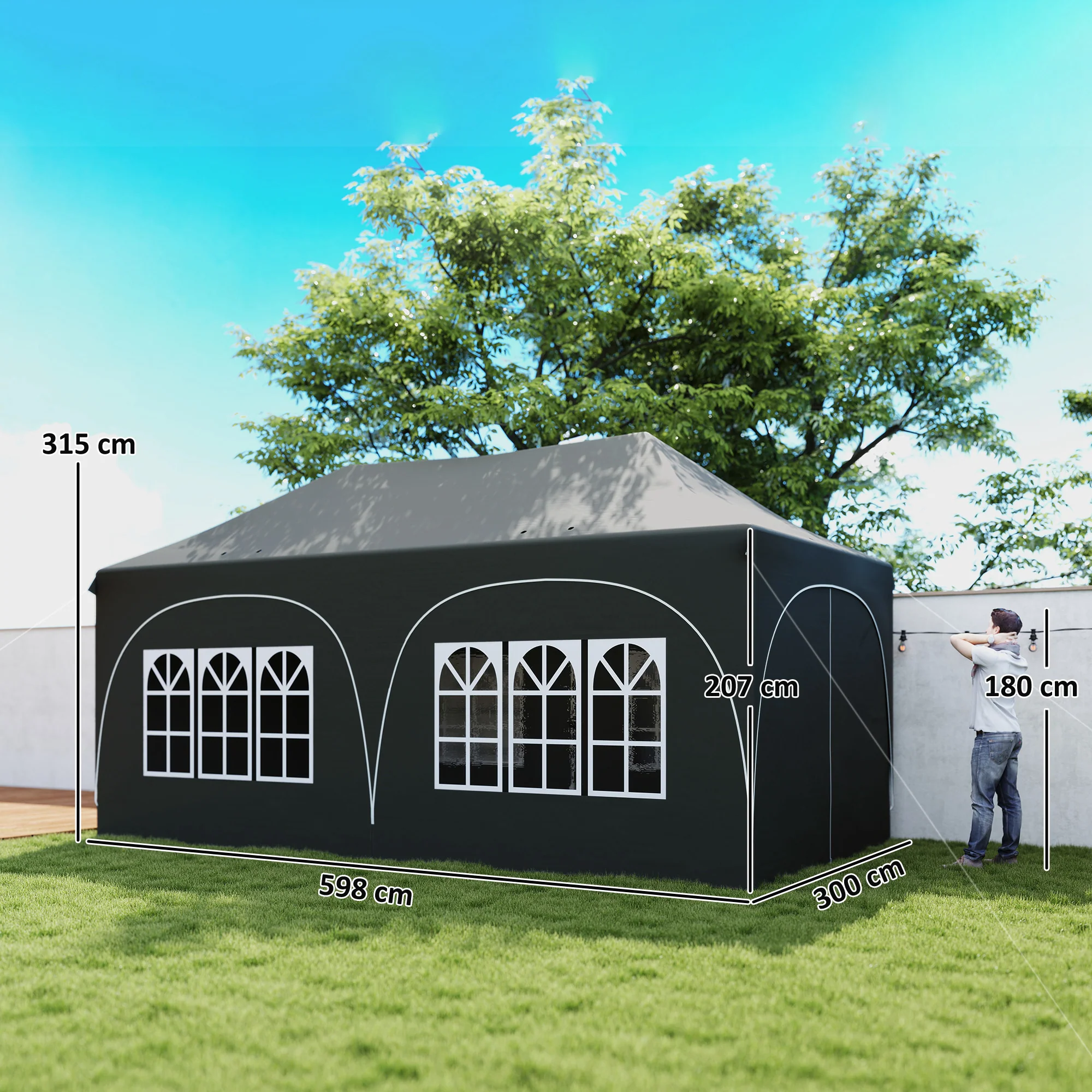 Outsunny 3 X 6m Pop Up Gazebo With Sides, Peak Top Garden Party Tent Marquee - Image 3