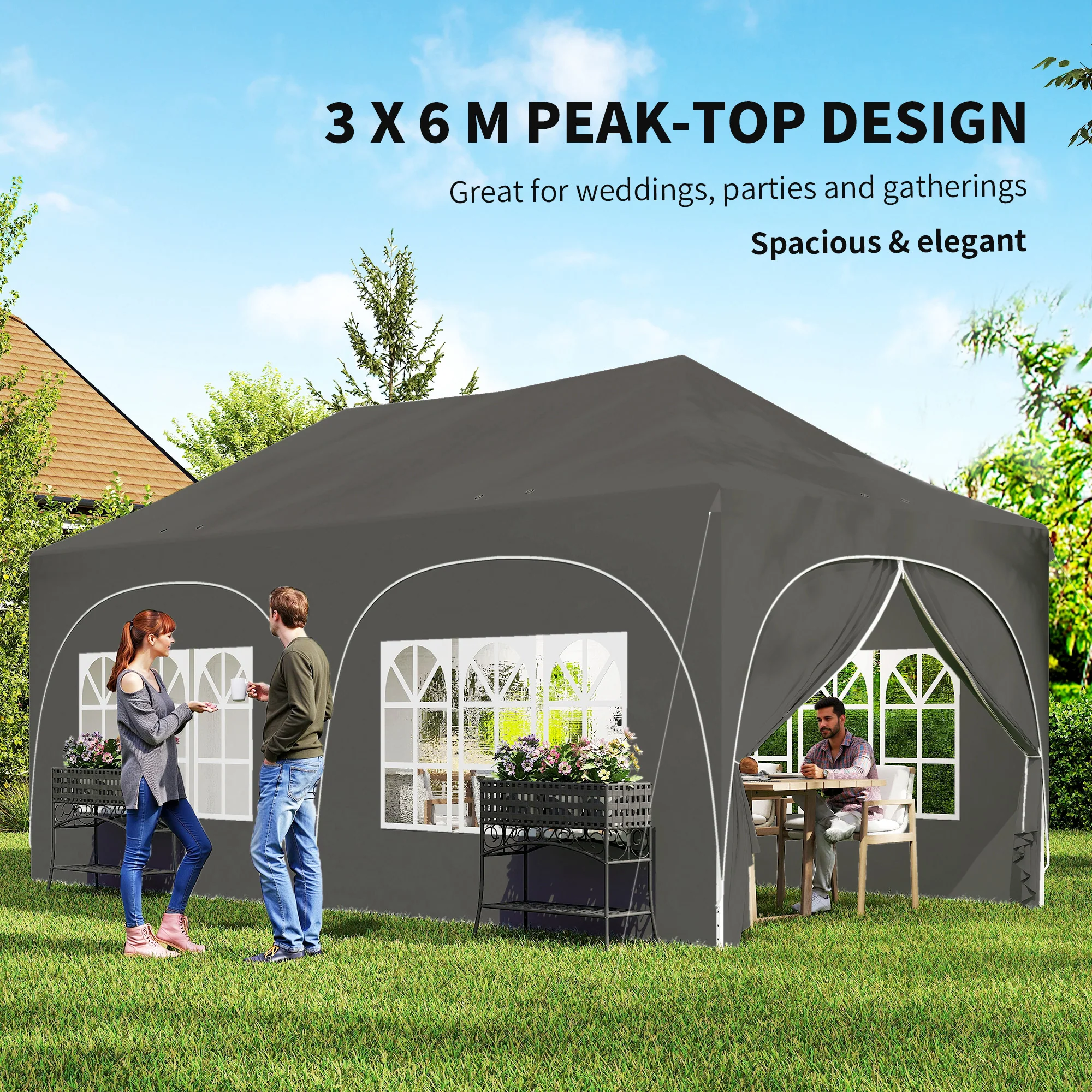 Outsunny 3 X 6m Pop Up Gazebo With Sides, Peak Top Garden Party Tent Marquee - Image 4