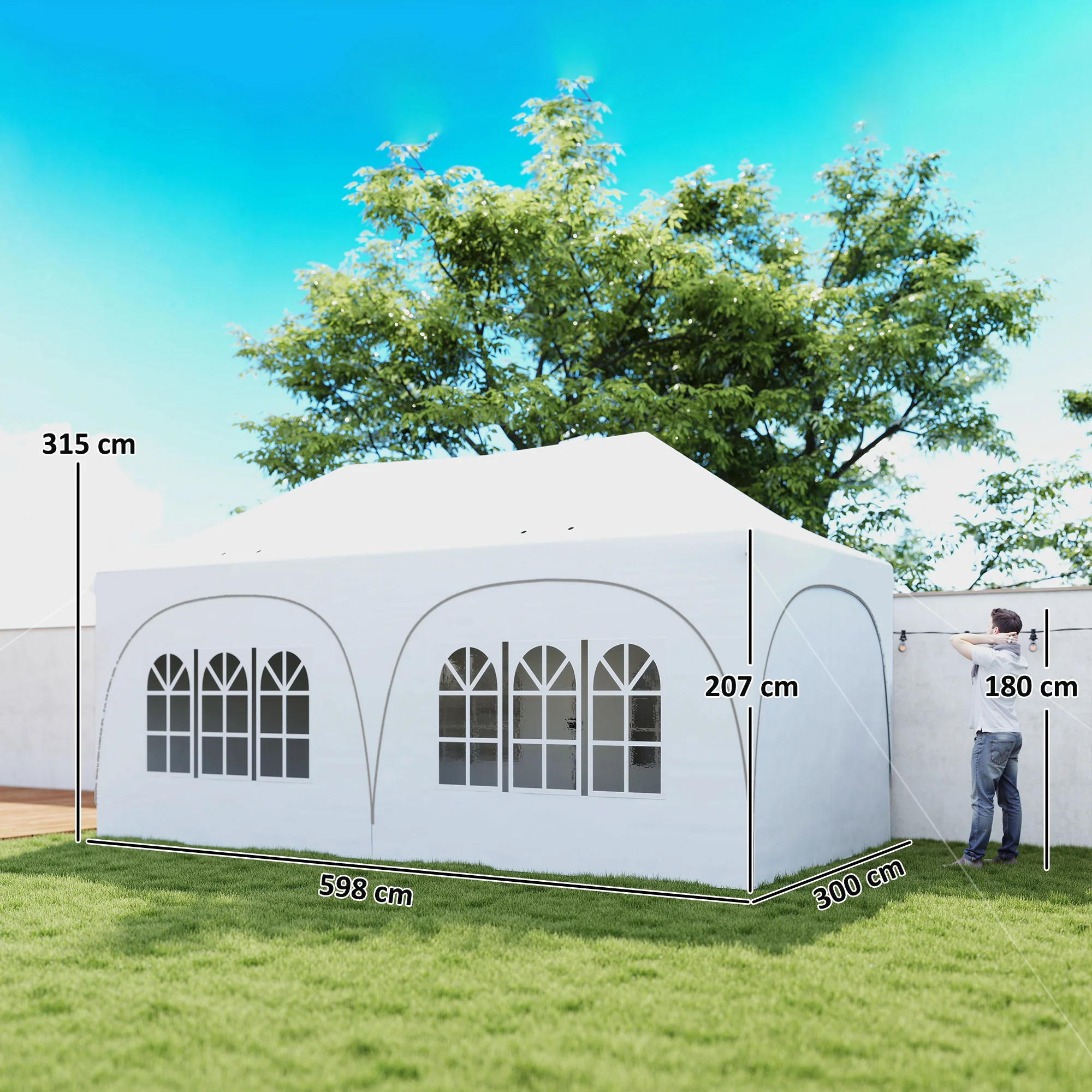 Outsunny 3 X 6m Pop Up Gazebo With Sides, Peak Top Garden Party Tent Marquee - Image 3