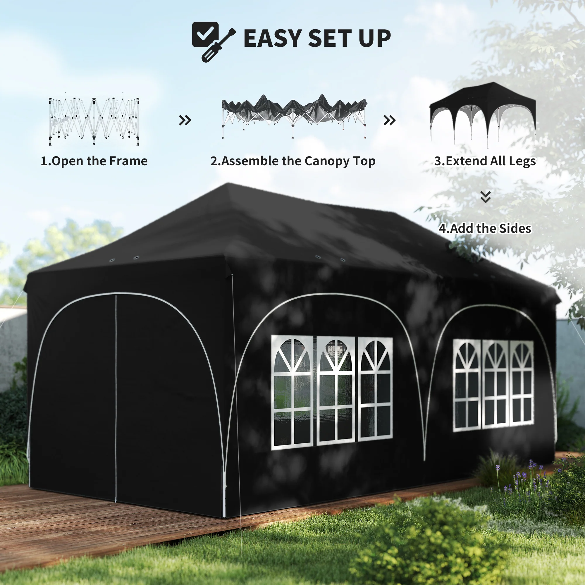 Outsunny 3 X 6m Pop Up Gazebo With Sides, Peak Top Garden Party Tent Marquee - Image 8