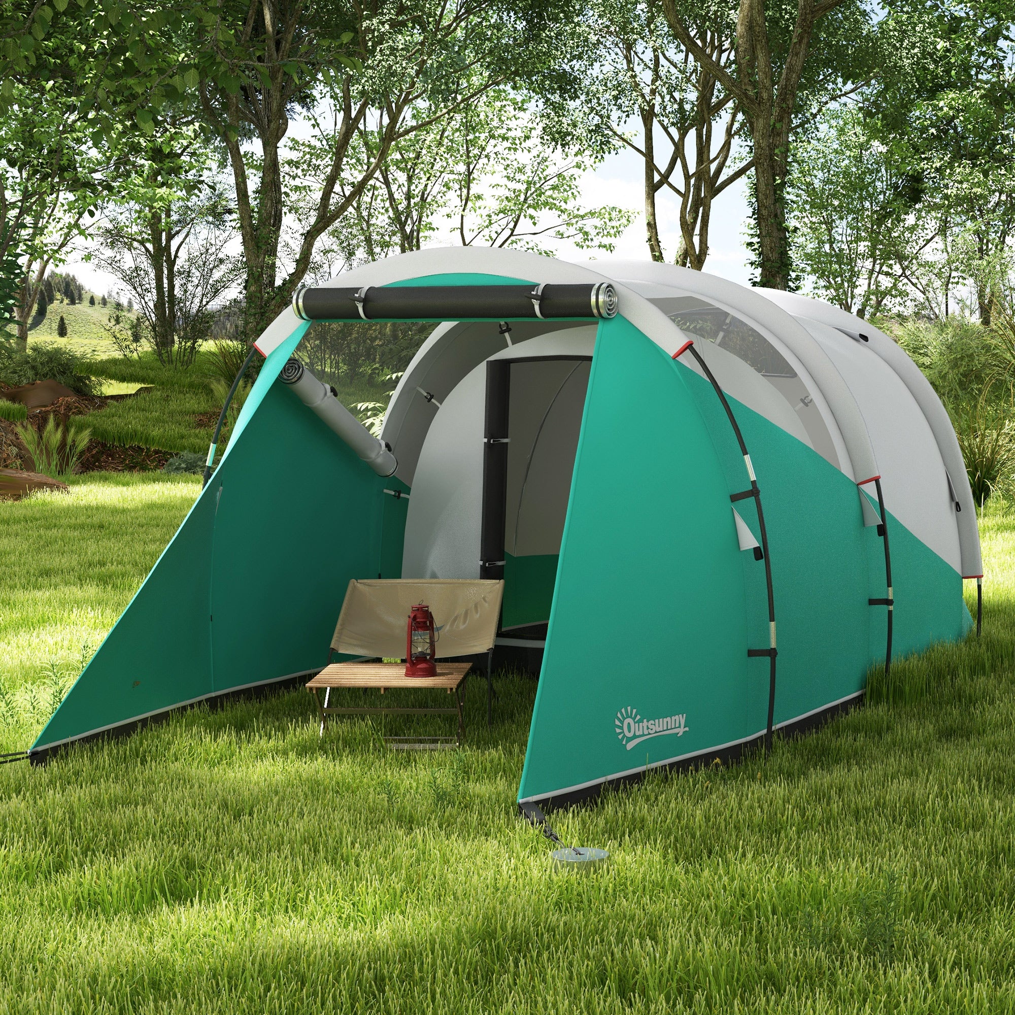 Outsunny 3000mm Waterproof Camping Tent with 2 Rooms for 3 Man, Green - Image 2