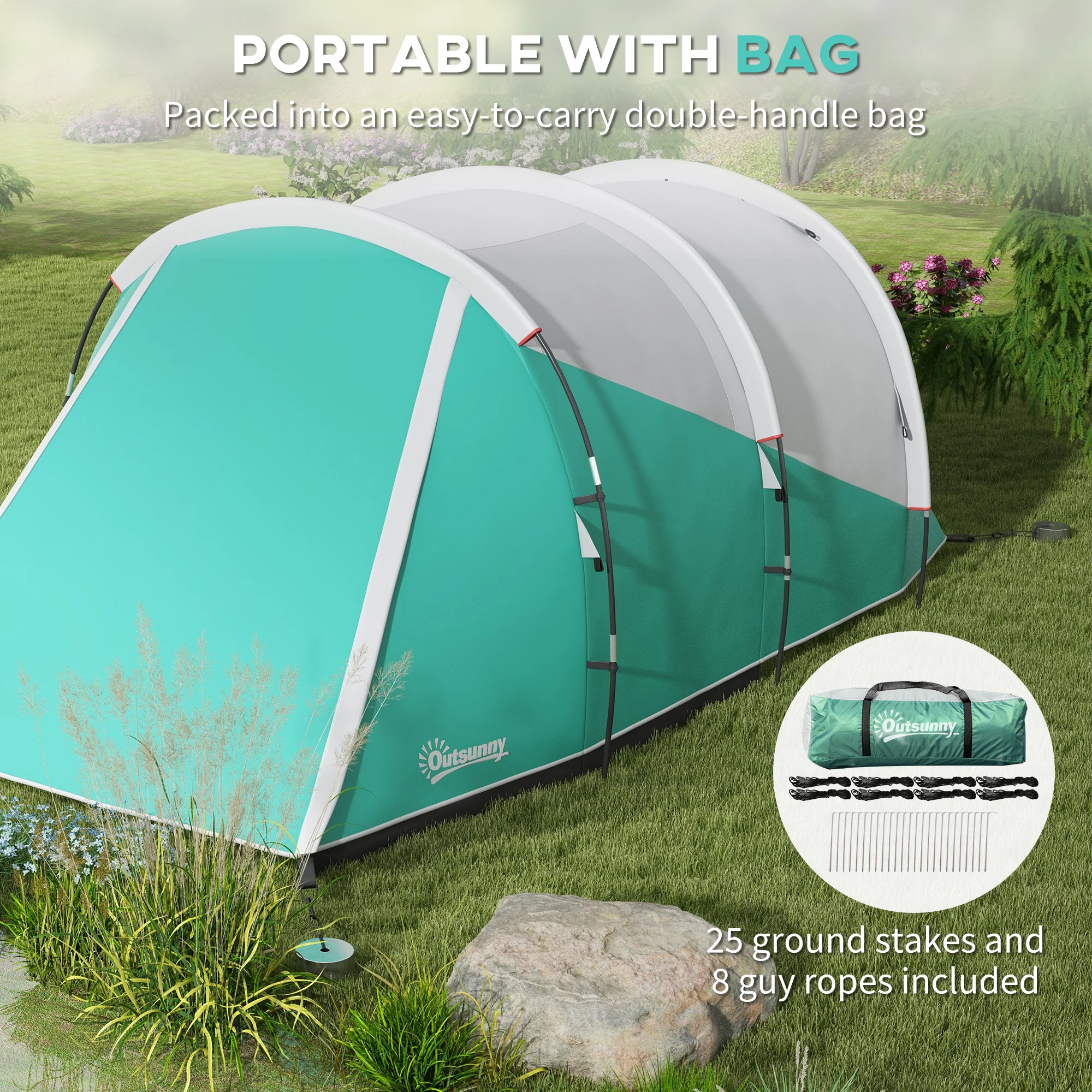 Outsunny 3000mm Waterproof Camping Tent with 2 Rooms for 3 Man, Green - Image 8