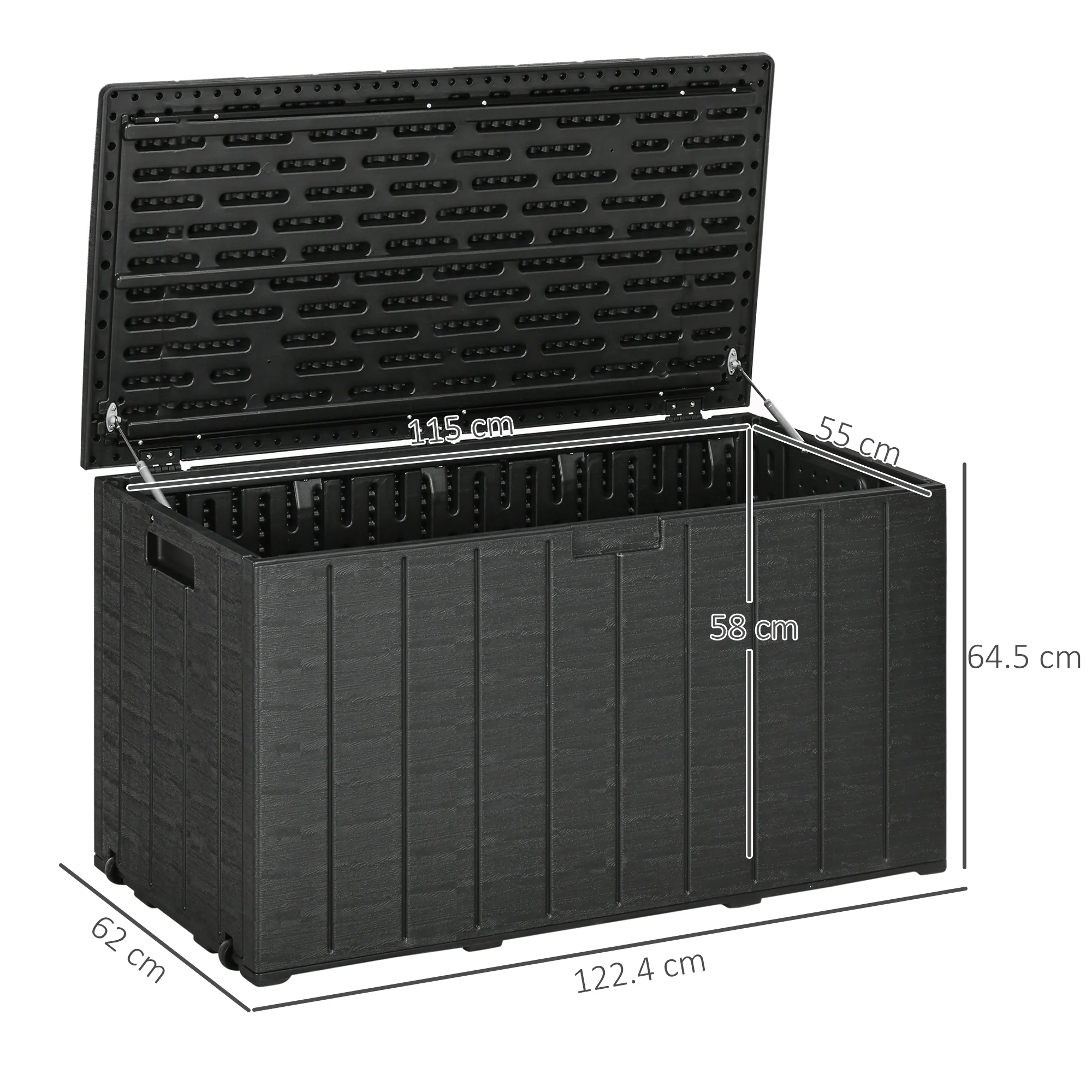 Outsunny 336 Litre Rolling Outdoor Garden Storage Box, Plastic Container, Black - Image 4