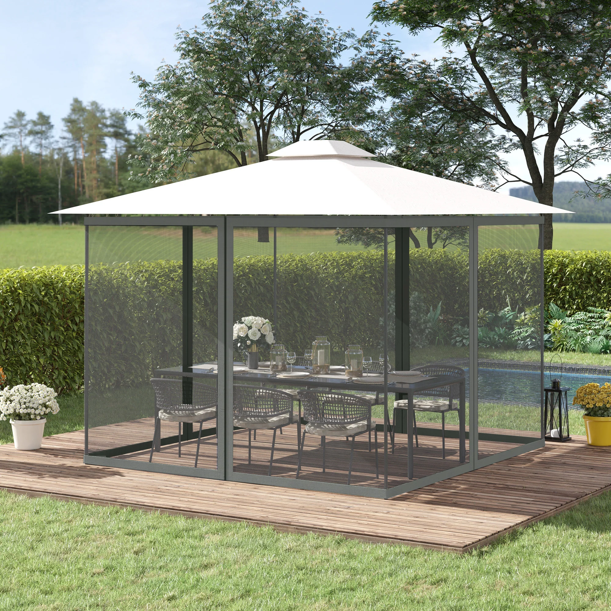 Outsunny 352 x 207cm Universal Replacement Gazebo Mesh Netting Screen Walls - Image 2