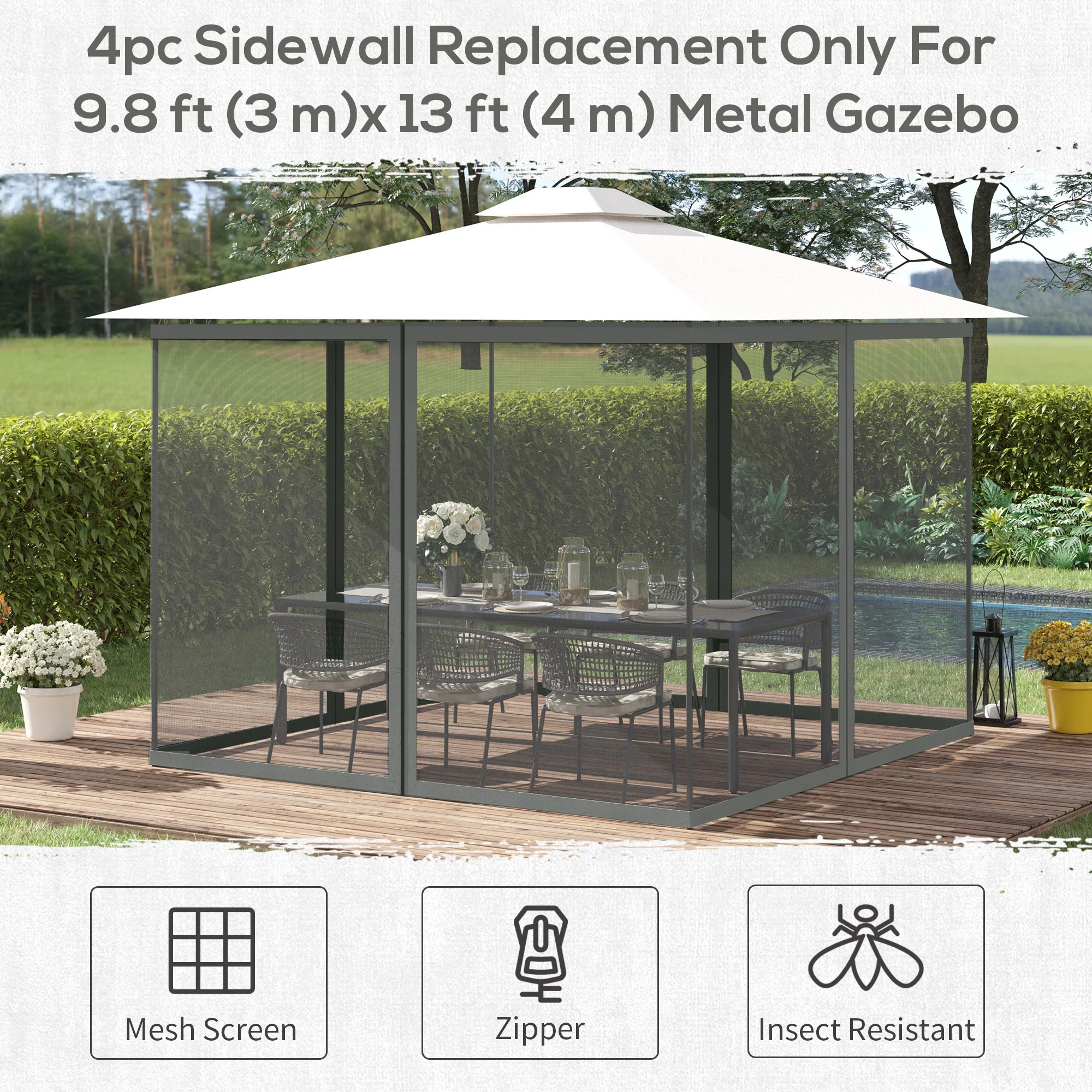 Outsunny 352 x 207cm Universal Replacement Gazebo Mesh Netting Screen Walls - Image 4