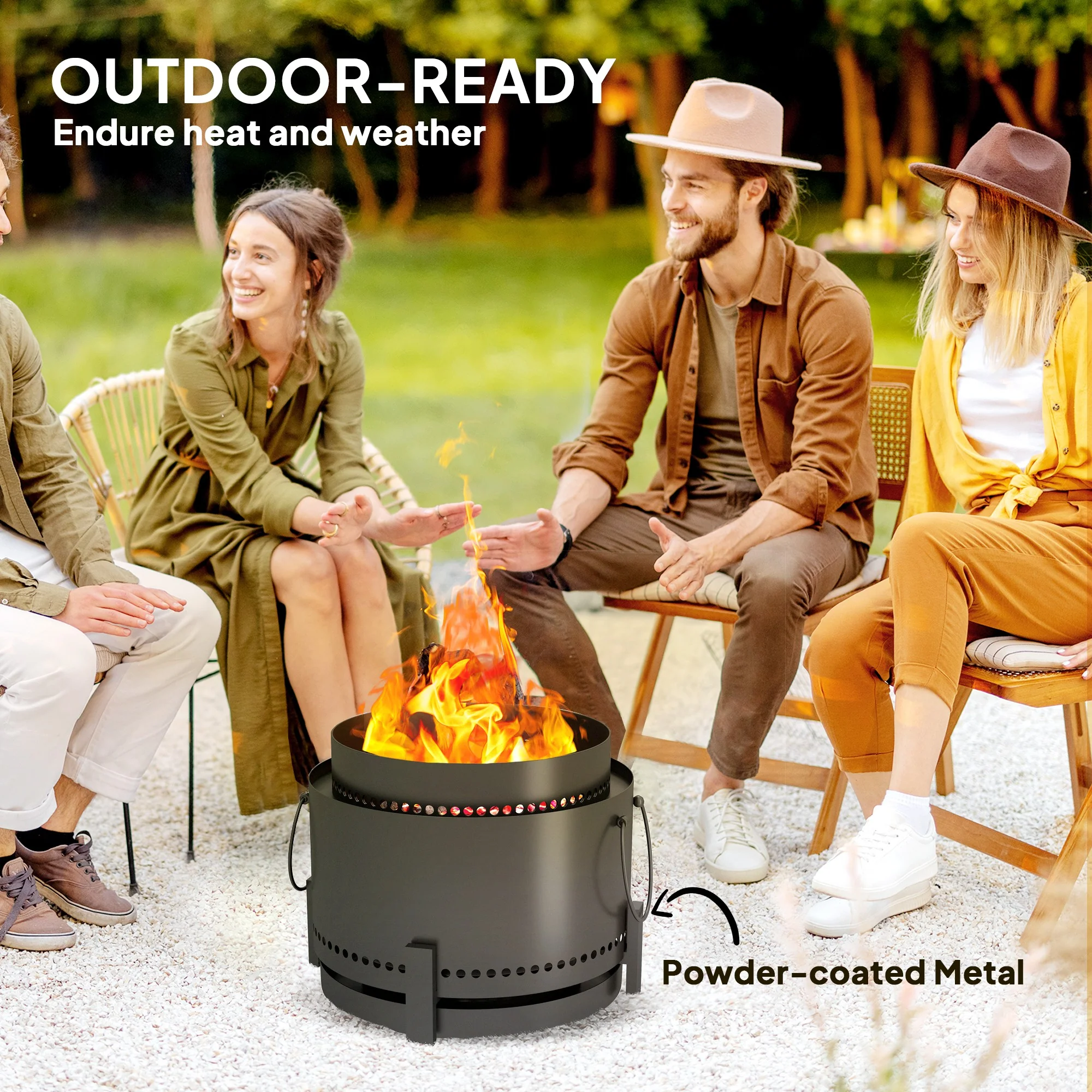 Outsunny 37cm Smokeless Wood Burning Firepit Metal Fire Pit, Dark Grey - Image 4