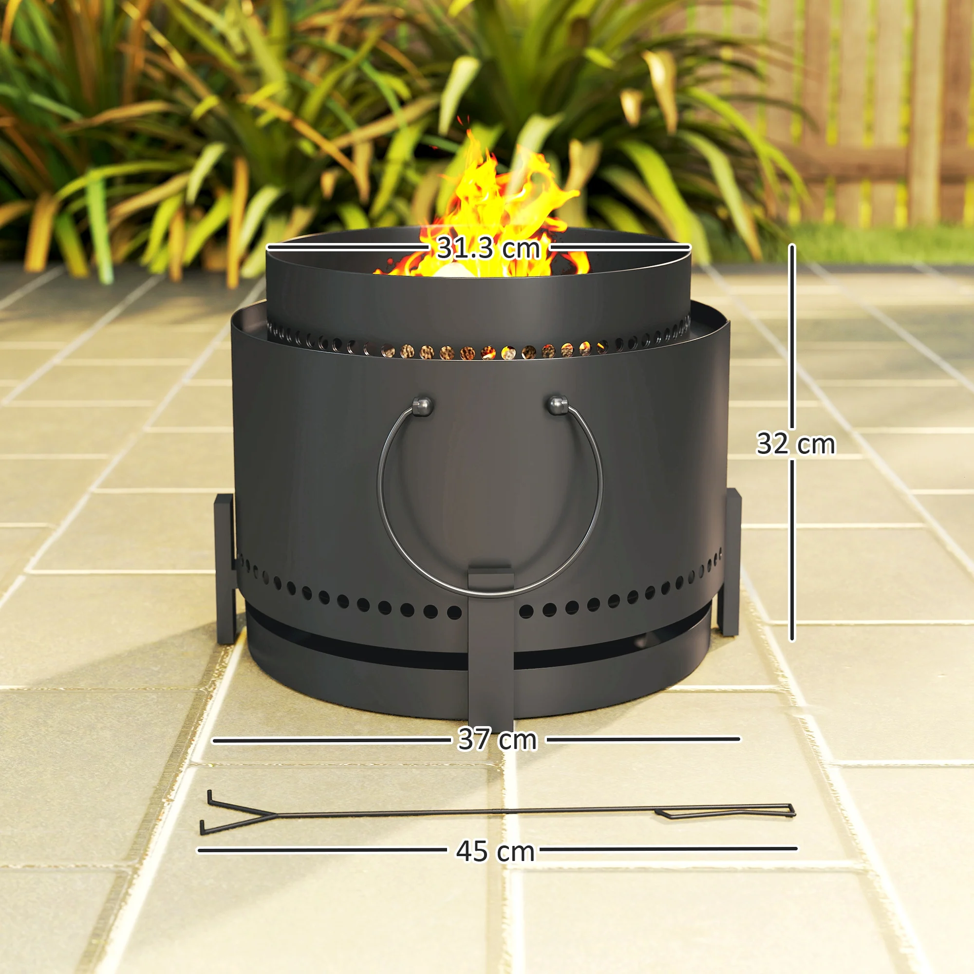 Outsunny 37cm Smokeless Wood Burning Firepit Metal Fire Pit, Dark Grey - Image 5