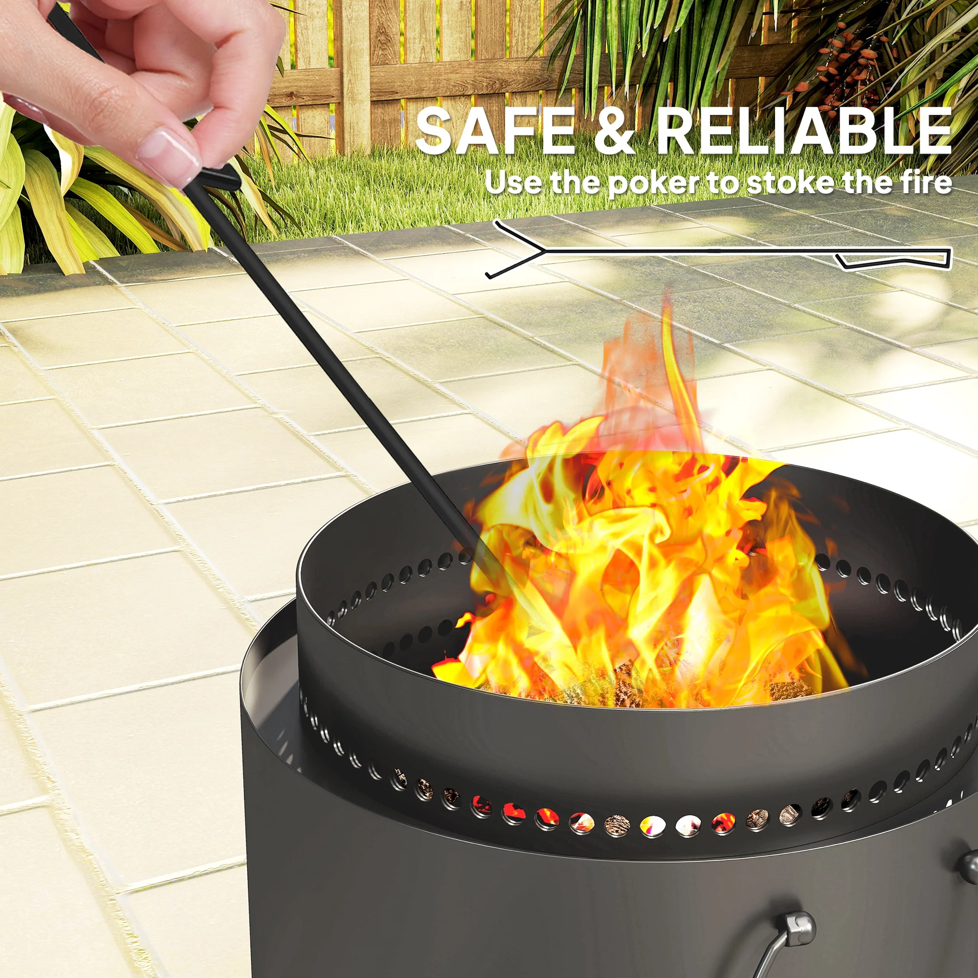 Outsunny 37cm Smokeless Wood Burning Firepit Metal Fire Pit, Dark Grey - Image 7