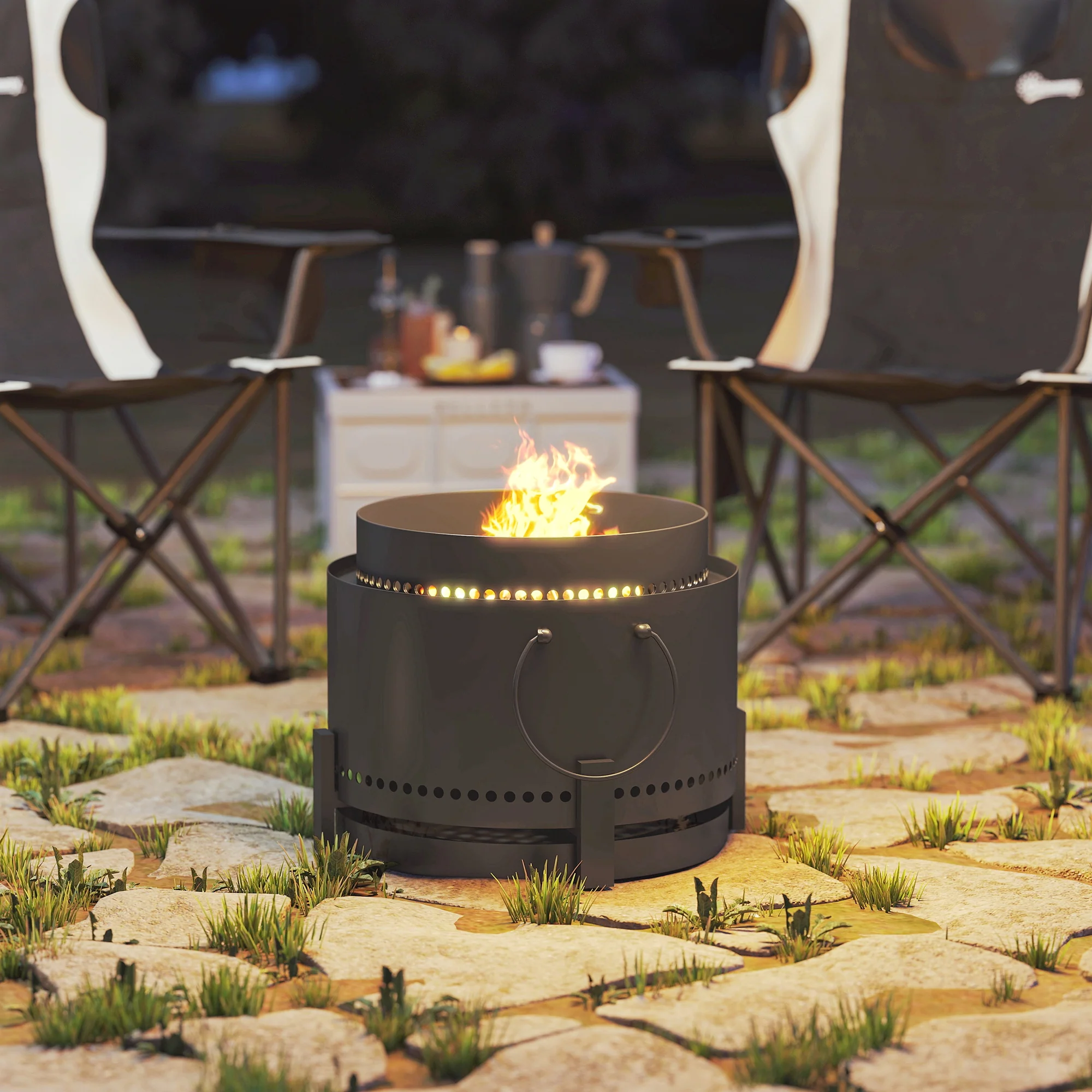 Outsunny 37cm Smokeless Wood Burning Firepit Metal Fire Pit, Dark Grey - Image 9