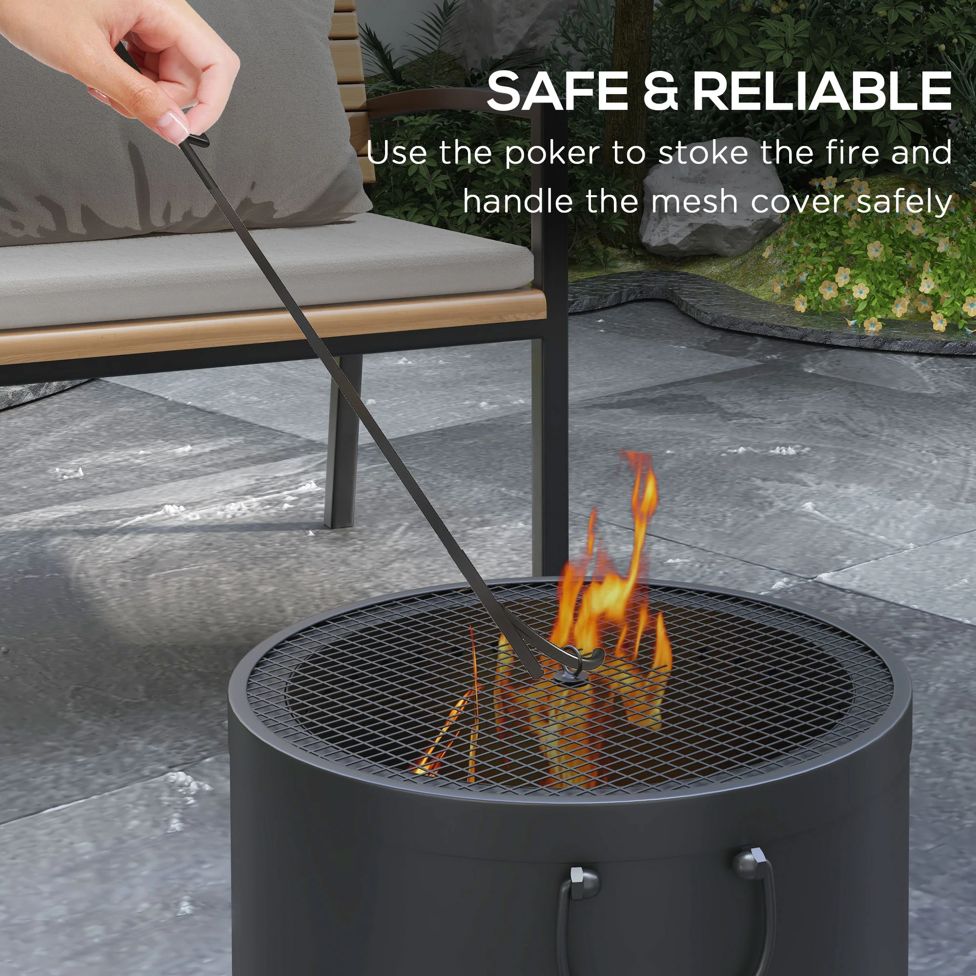 Outsunny 38cm Smokeless Wood Burning Firepit Metal Fire Pit, Dark Grey - Image 4
