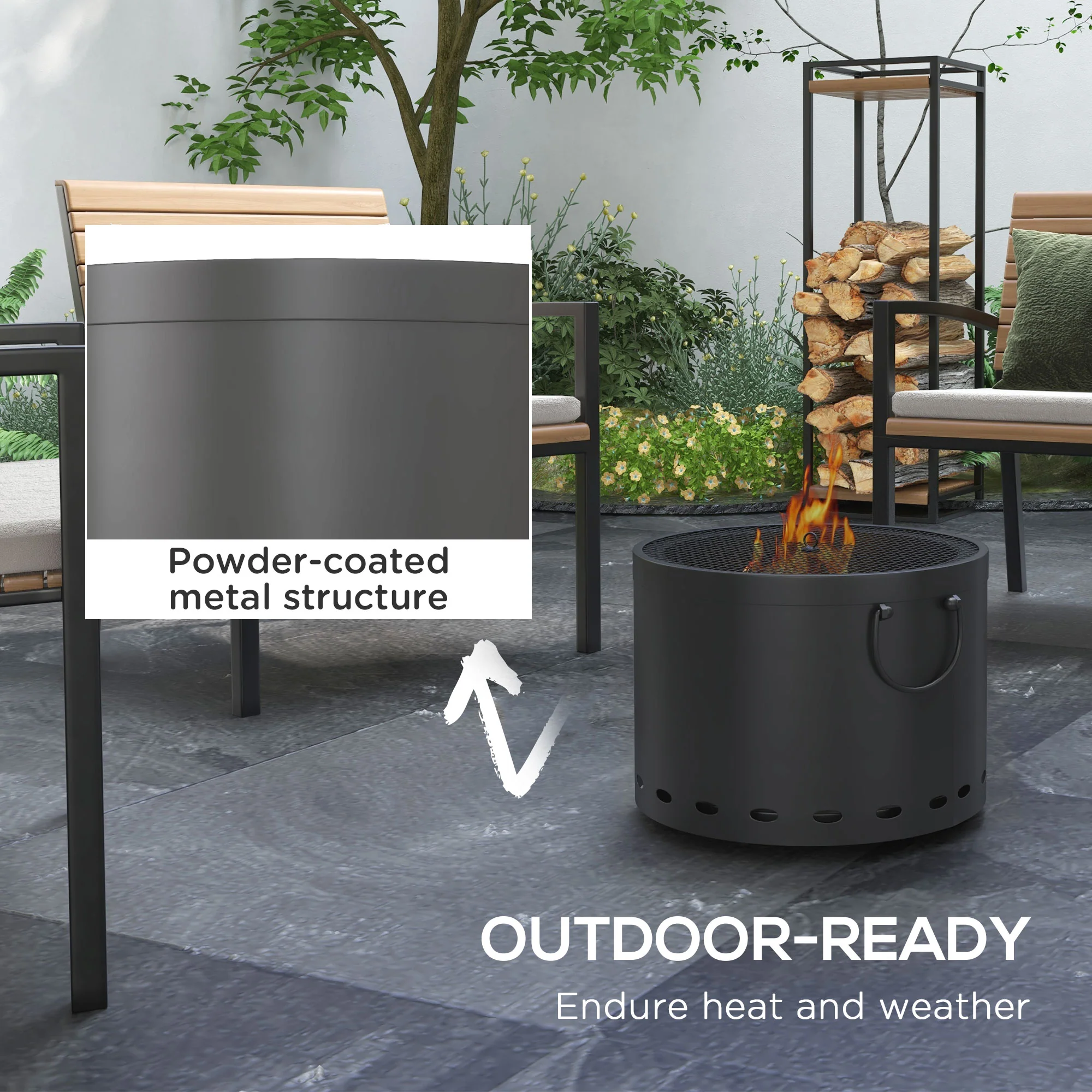 Outsunny 38cm Smokeless Wood Burning Firepit Metal Fire Pit, Dark Grey - Image 6
