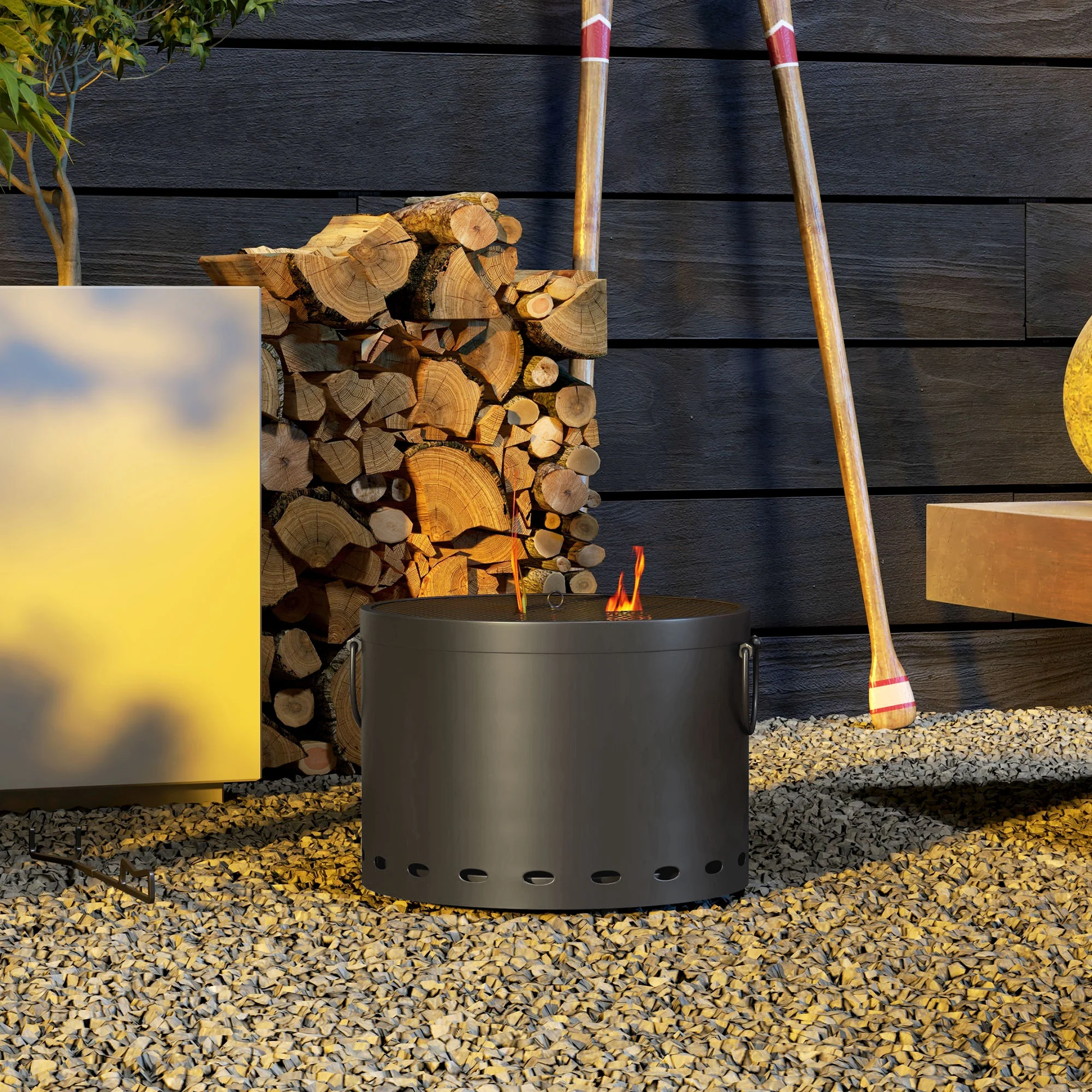 Outsunny 38cm Smokeless Wood Burning Firepit Metal Fire Pit, Dark Grey - Image 7