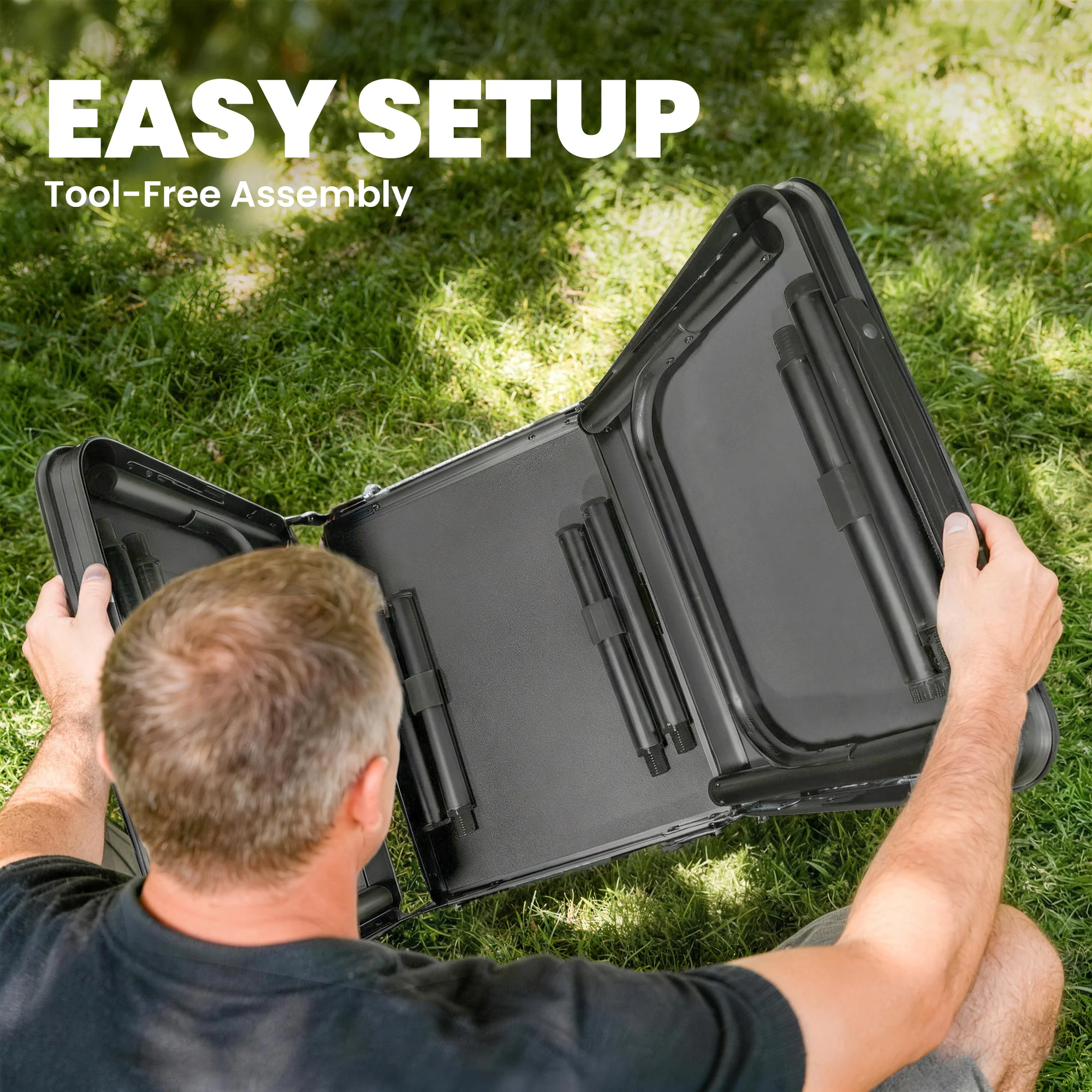 Outsunny 3ft Folding Camping Table, Picnic Table with Storage Layer, Black - Image 7