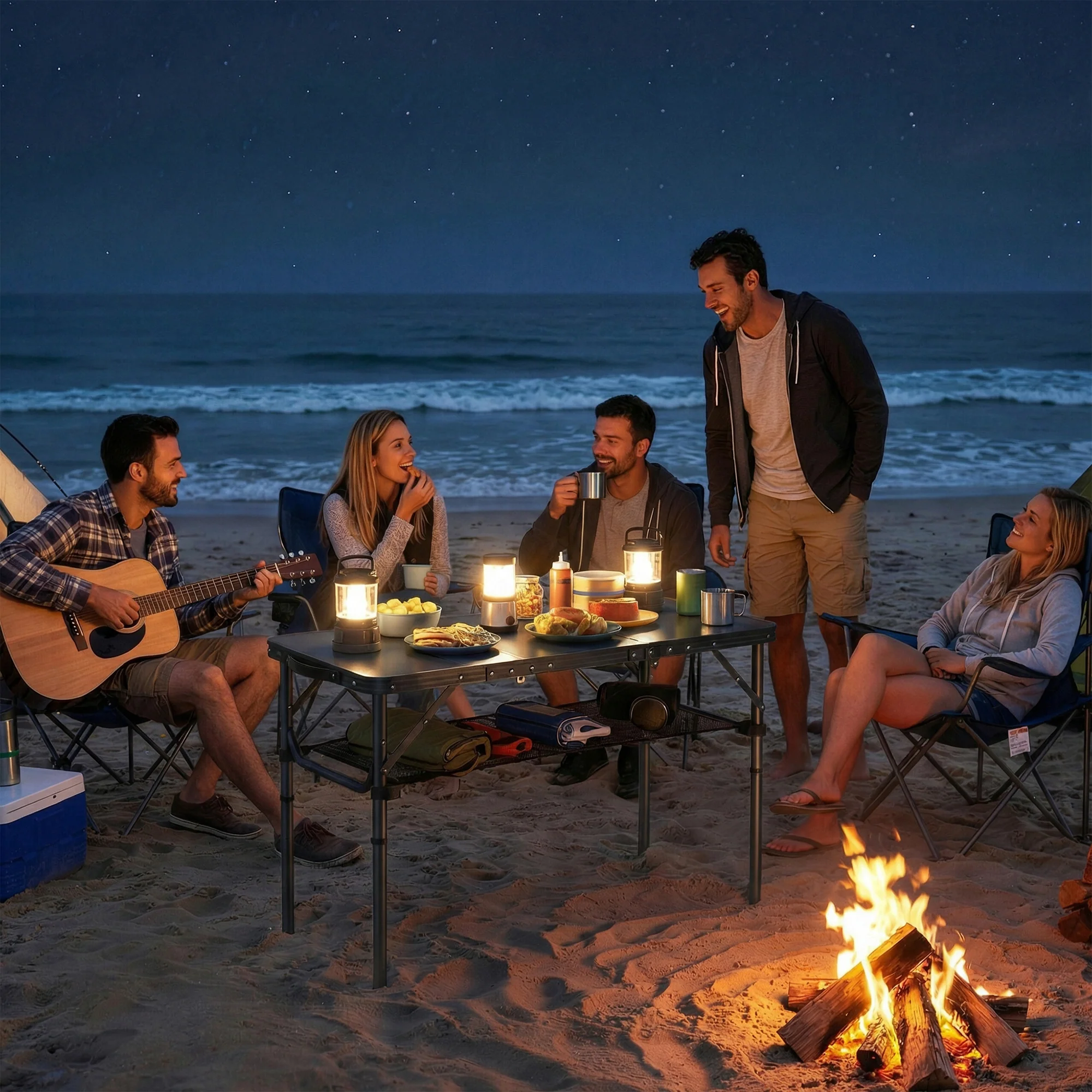 Outsunny 3ft Folding Camping Table, Picnic Table with Storage Layer, Black - Image 9