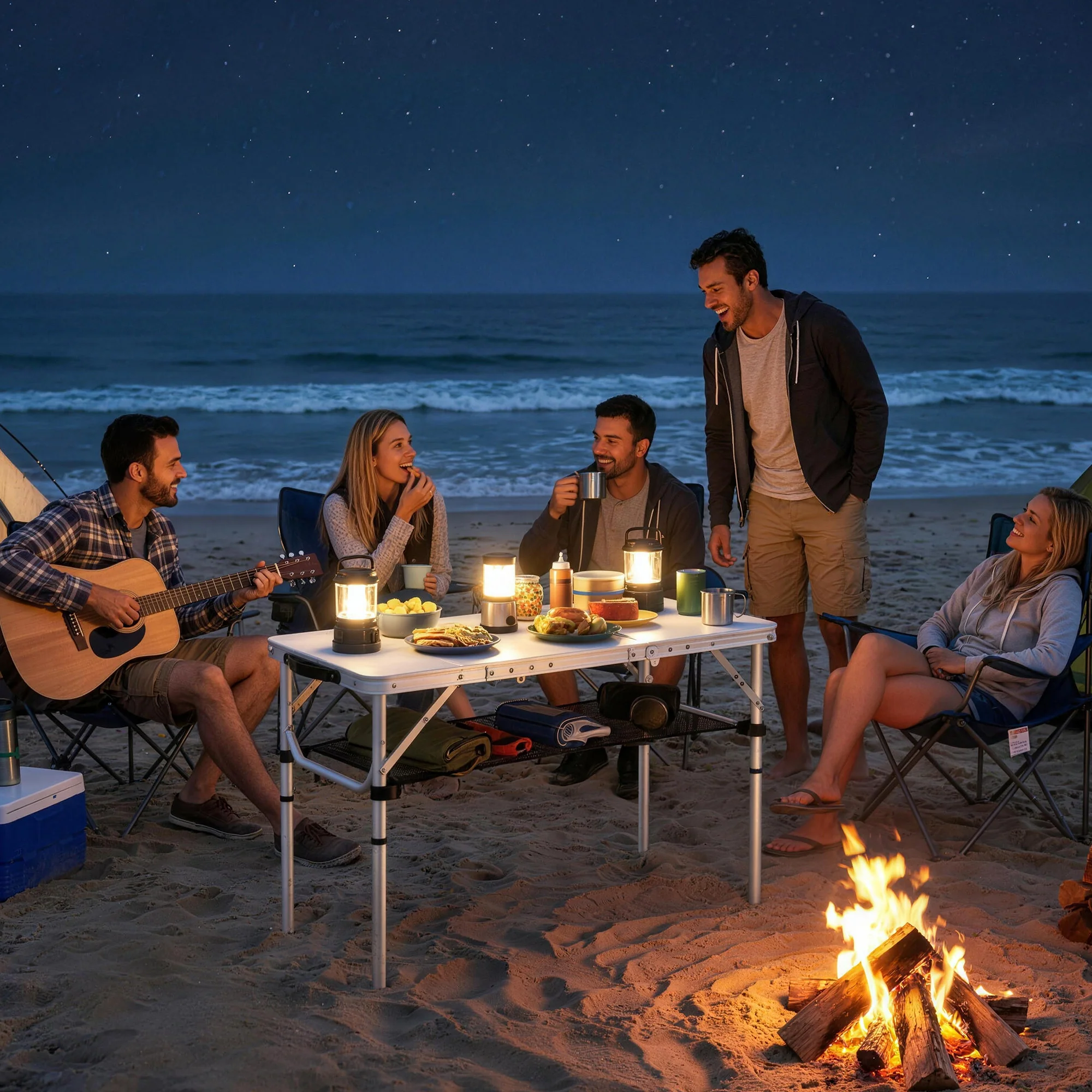 Outsunny 3ft Folding Camping Table, Picnic Table With Storage Layer, White - Image 9