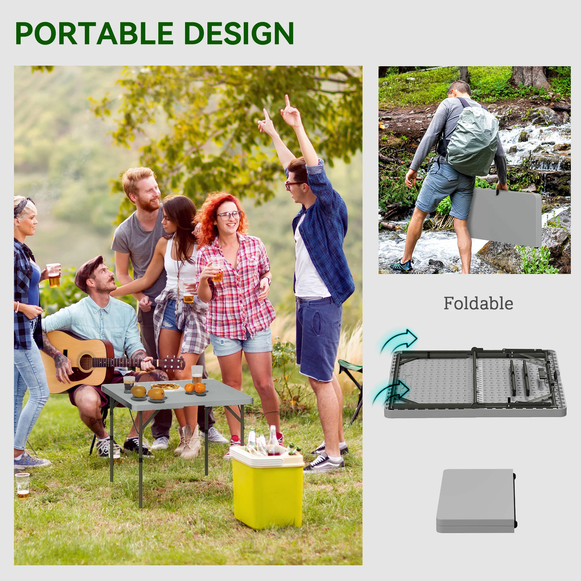 Outsunny 3ft Folding Camping Table With 2 Adjustable Height, - Image 3