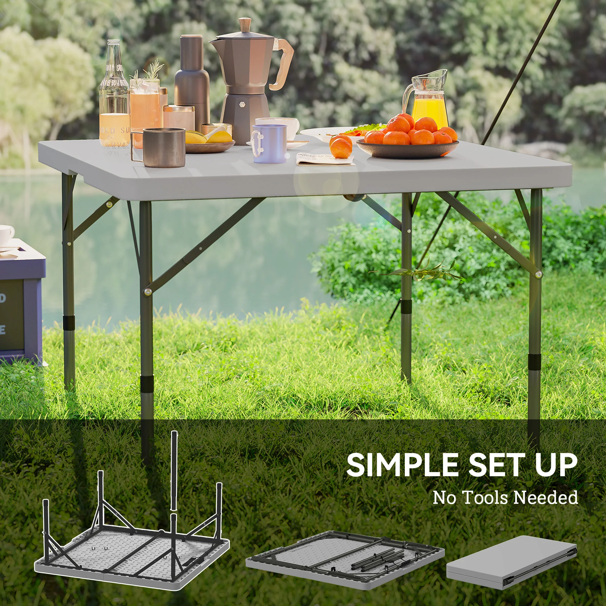 Outsunny 3ft Folding Camping Table With 2 Adjustable Height, - Image 7