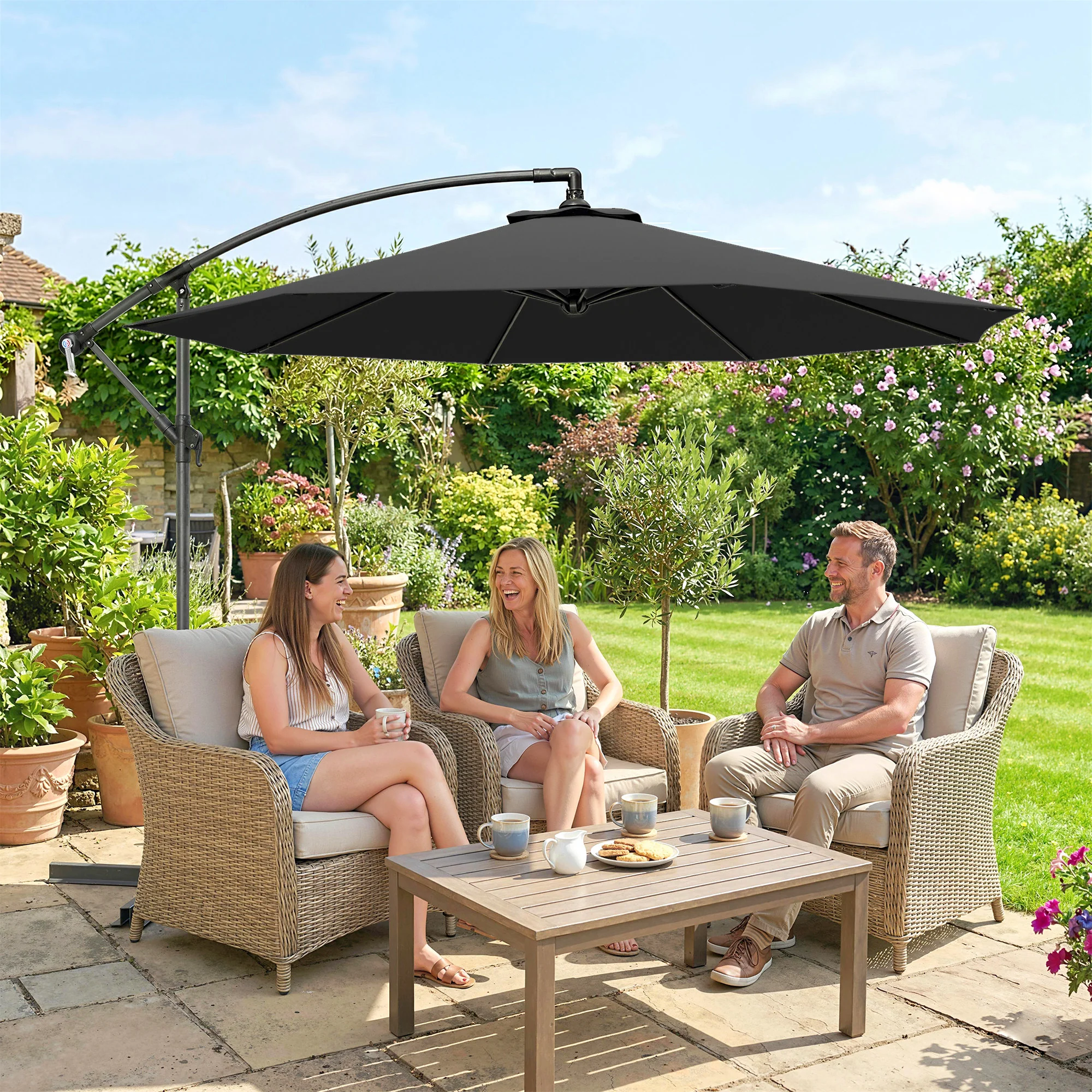 Outsunny 3(m) Banana Parasol Cantilever Umbrella Garden - Image 2