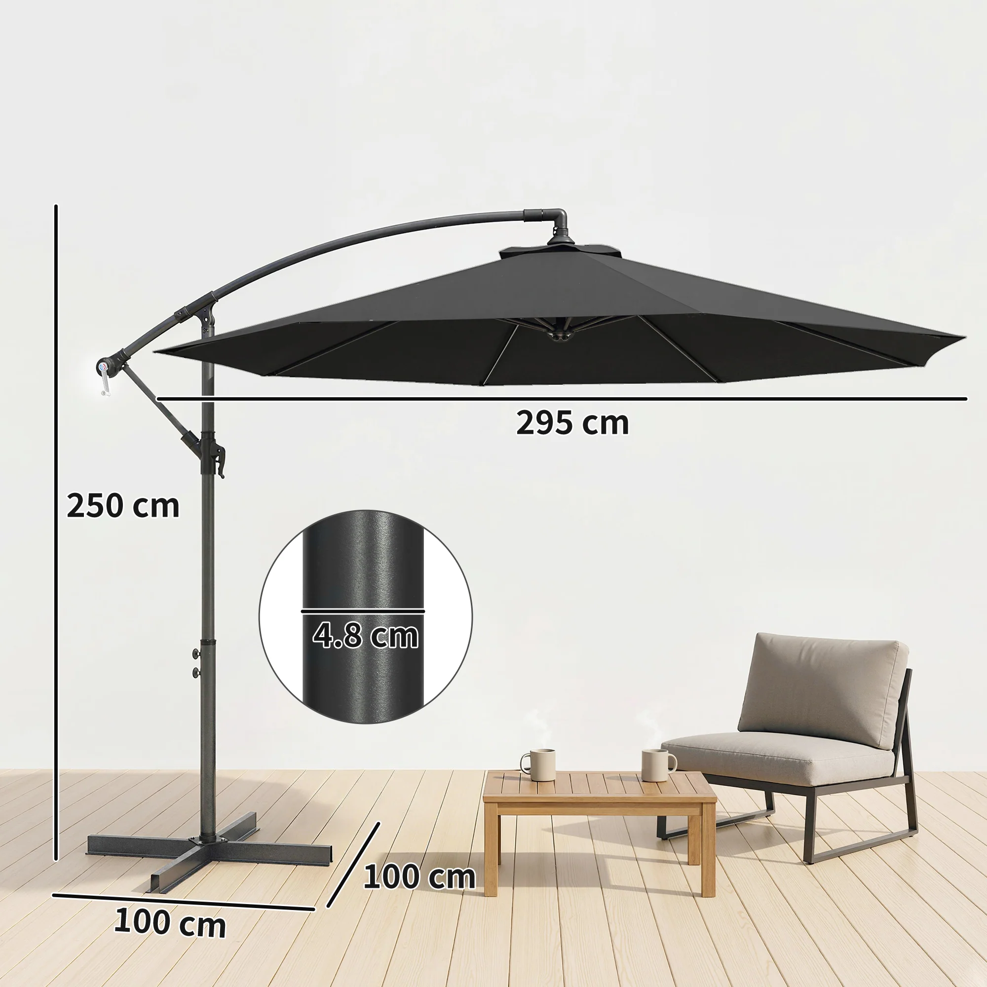 Outsunny 3(m) Banana Parasol Cantilever Umbrella Garden - Image 3