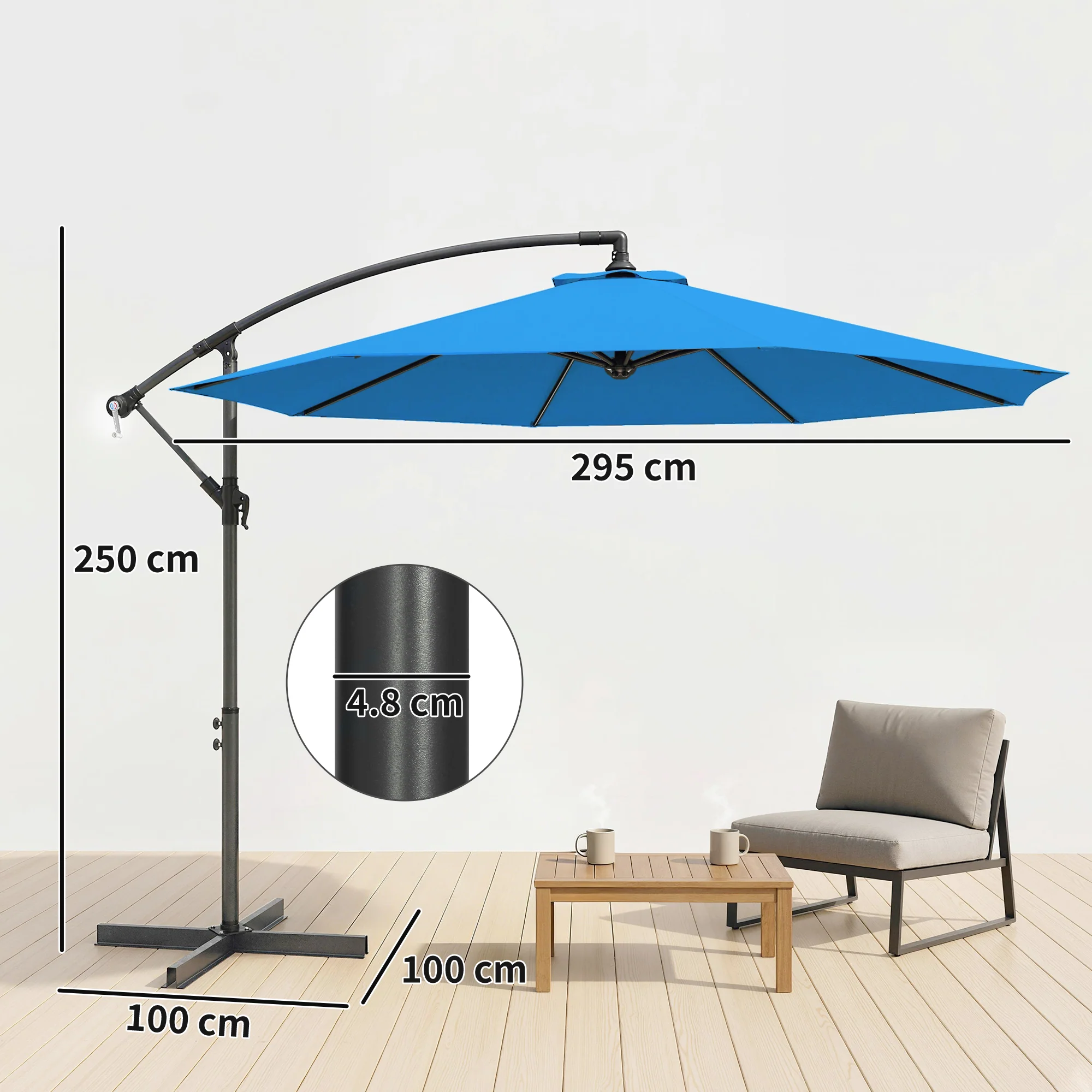 Outsunny 3(m) Banana Parasol Cantilever Umbrella Garden - Image 3