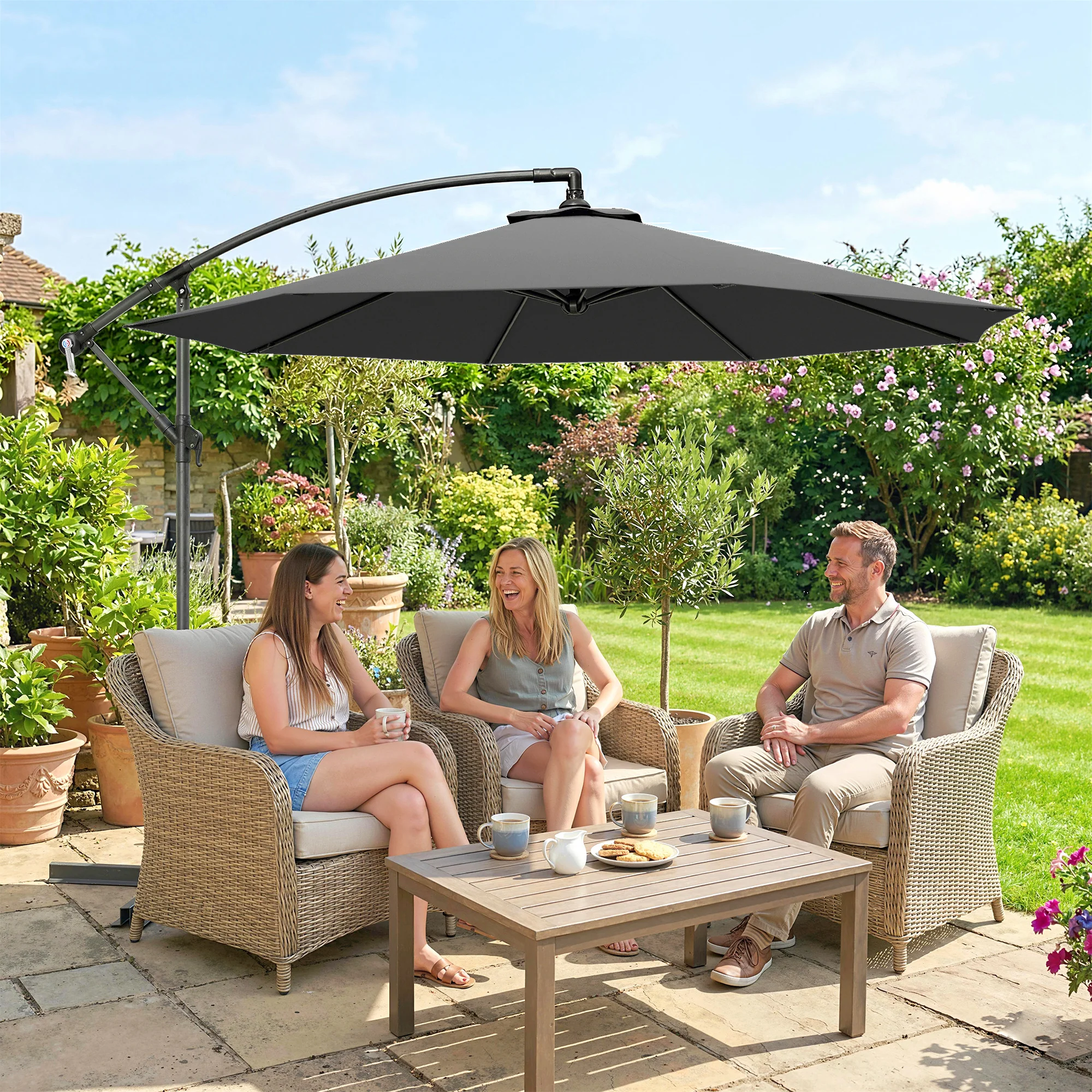 Outsunny 3(m) Banana Parasol Cantilever Umbrella Garden - Image 2