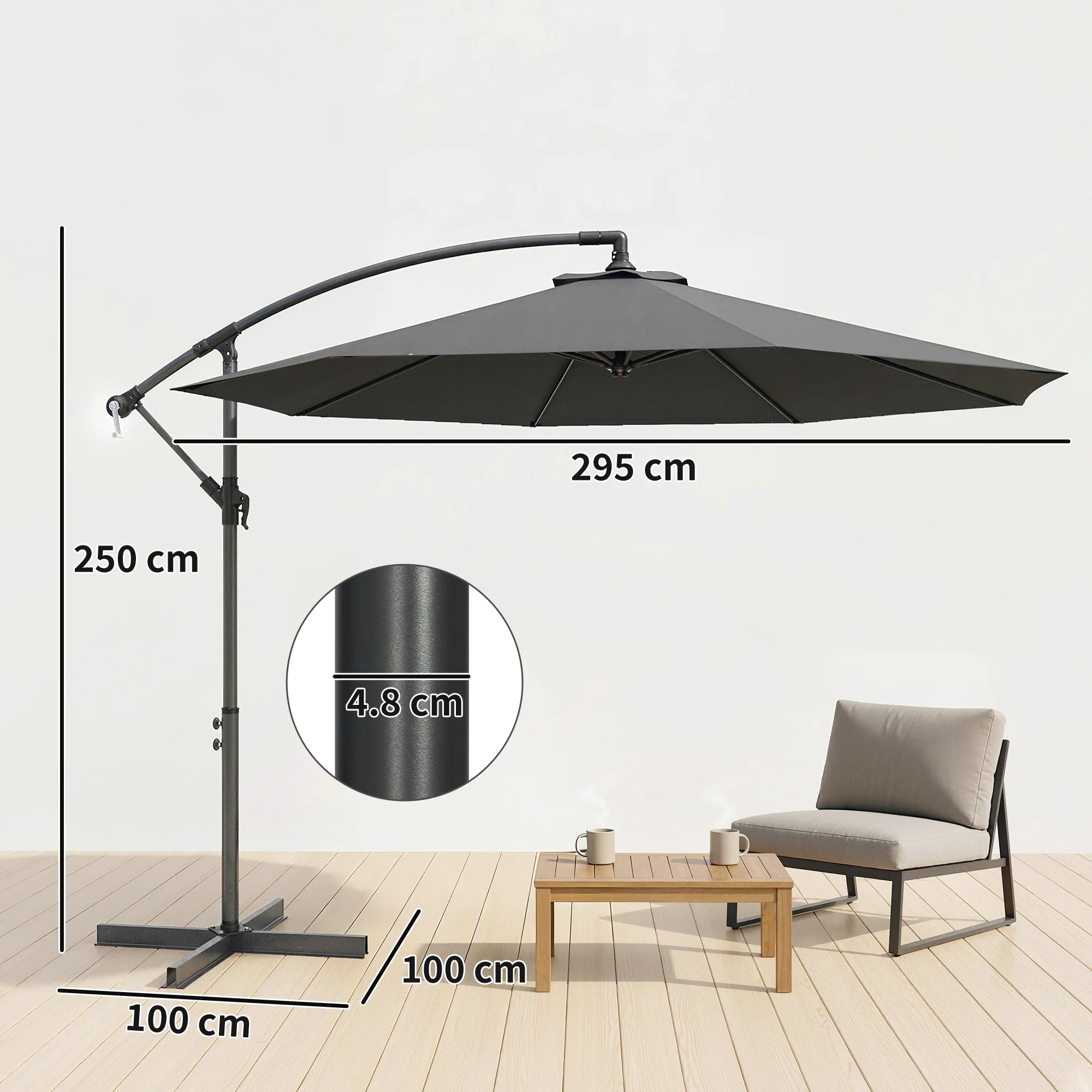 Outsunny 3(m) Banana Parasol Cantilever Umbrella Garden - Image 3