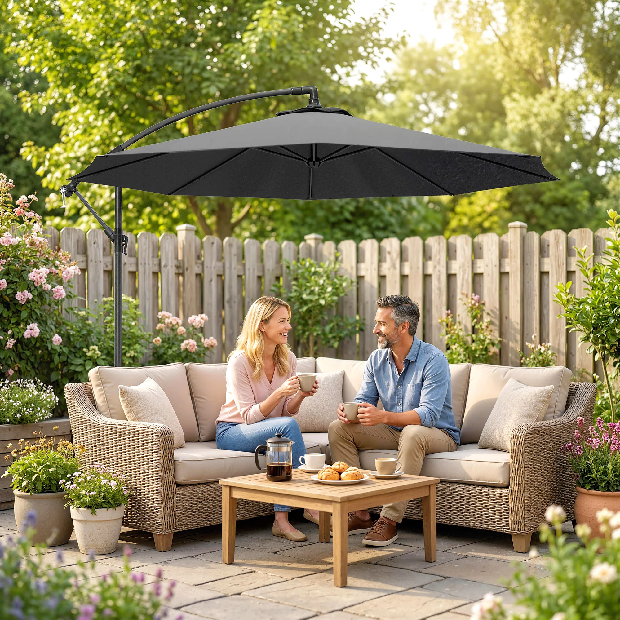 Outsunny 3(m) Banana Parasol Cantilever Umbrella Garden - Image 7