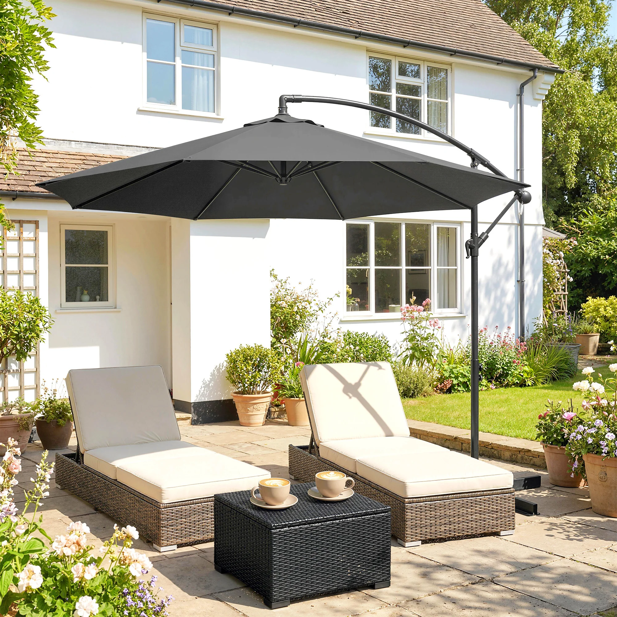 Outsunny 3(m) Banana Parasol Cantilever Umbrella Garden - Image 9