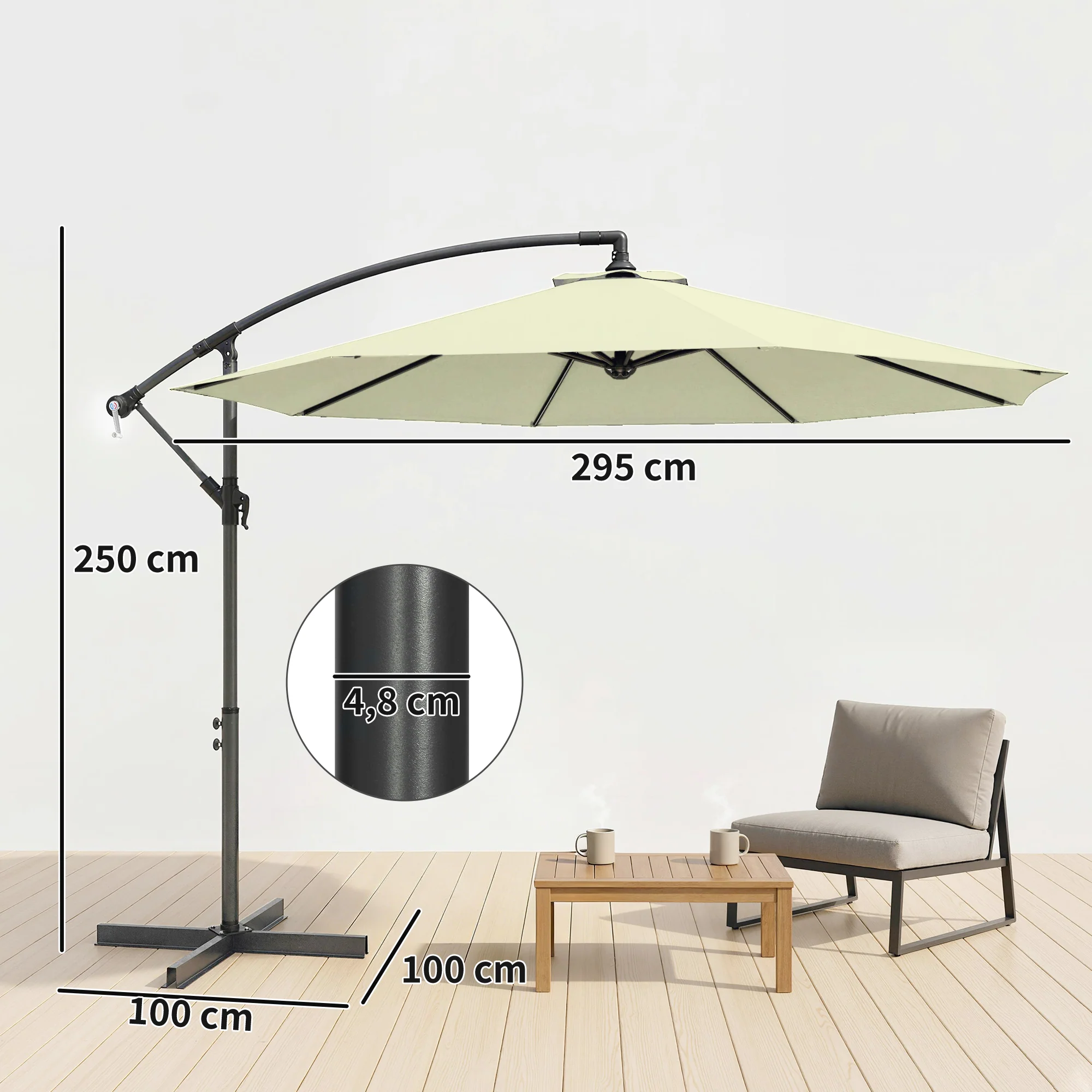 Outsunny 3(m) Banana Parasol Cantilever Umbrella Garden - Image 3