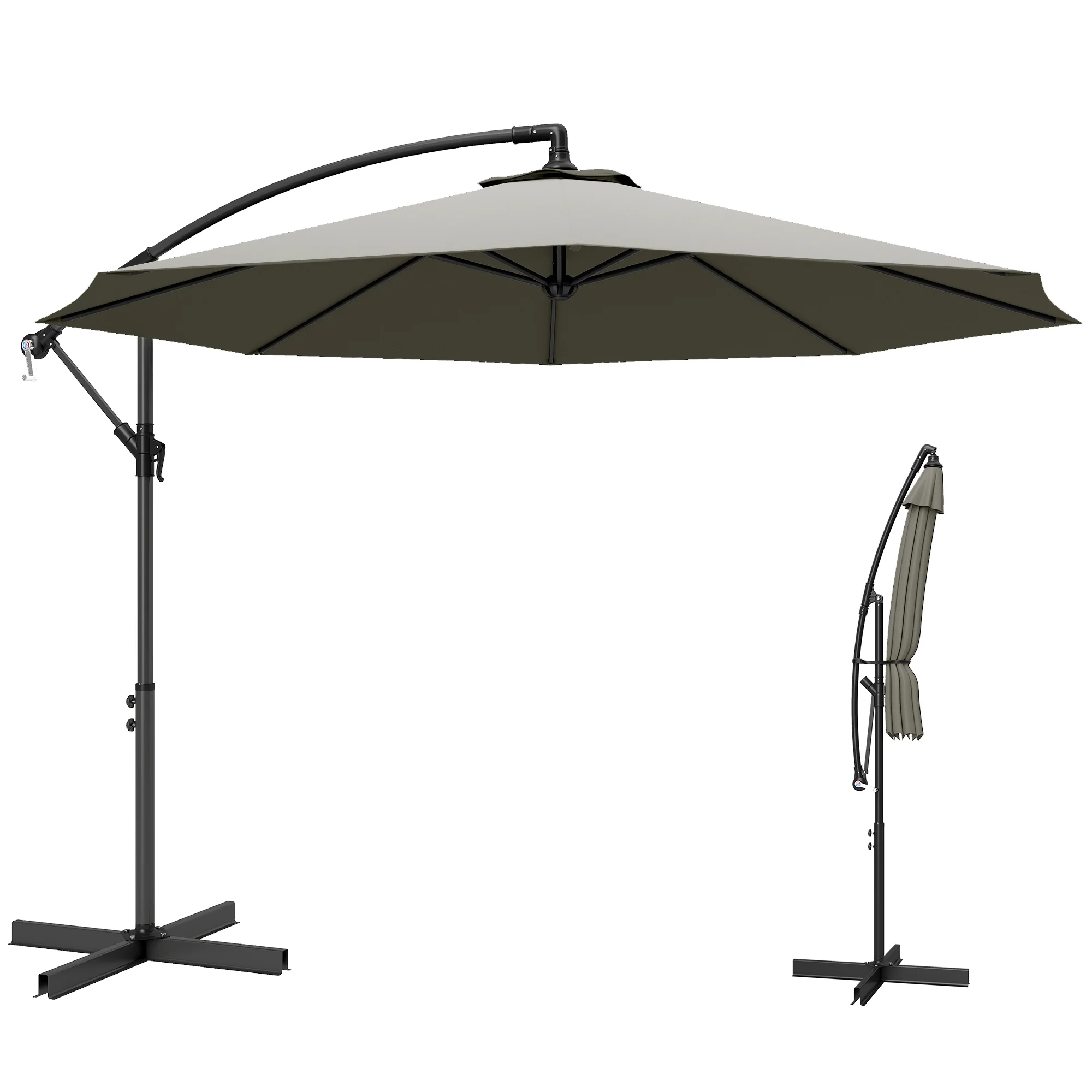 Outsunny 3(m) Banana Parasol Cantilever Umbrella Garden