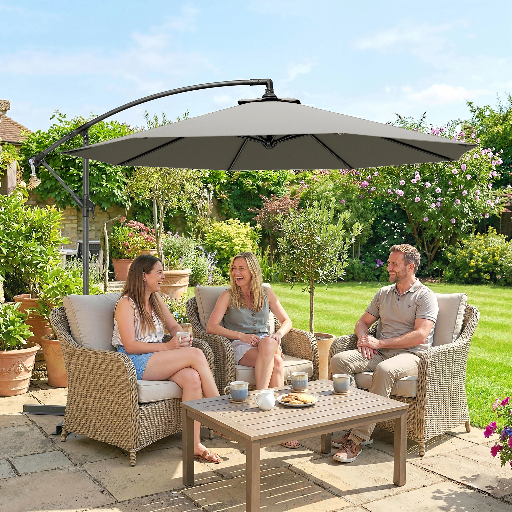 Outsunny 3(m) Banana Parasol Cantilever Umbrella Garden - Image 2