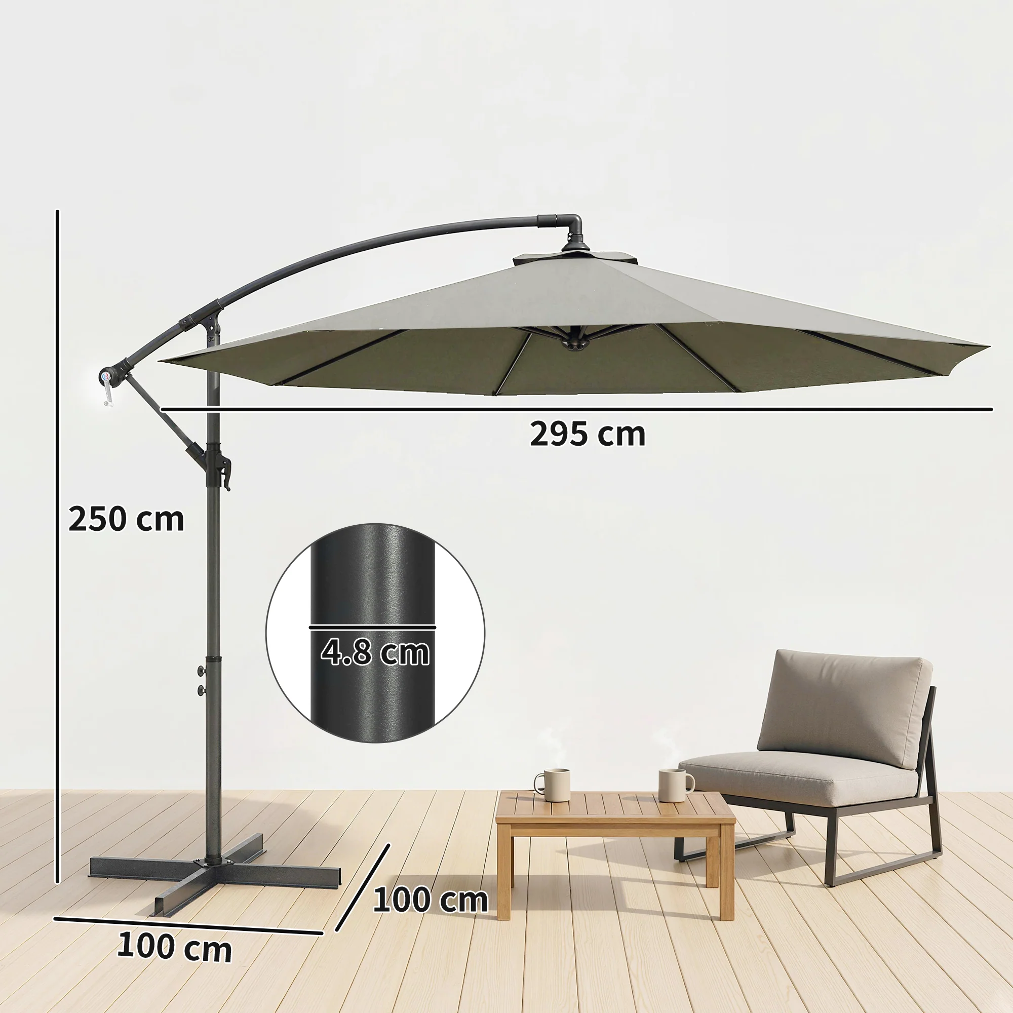Outsunny 3(m) Banana Parasol Cantilever Umbrella Garden - Image 3