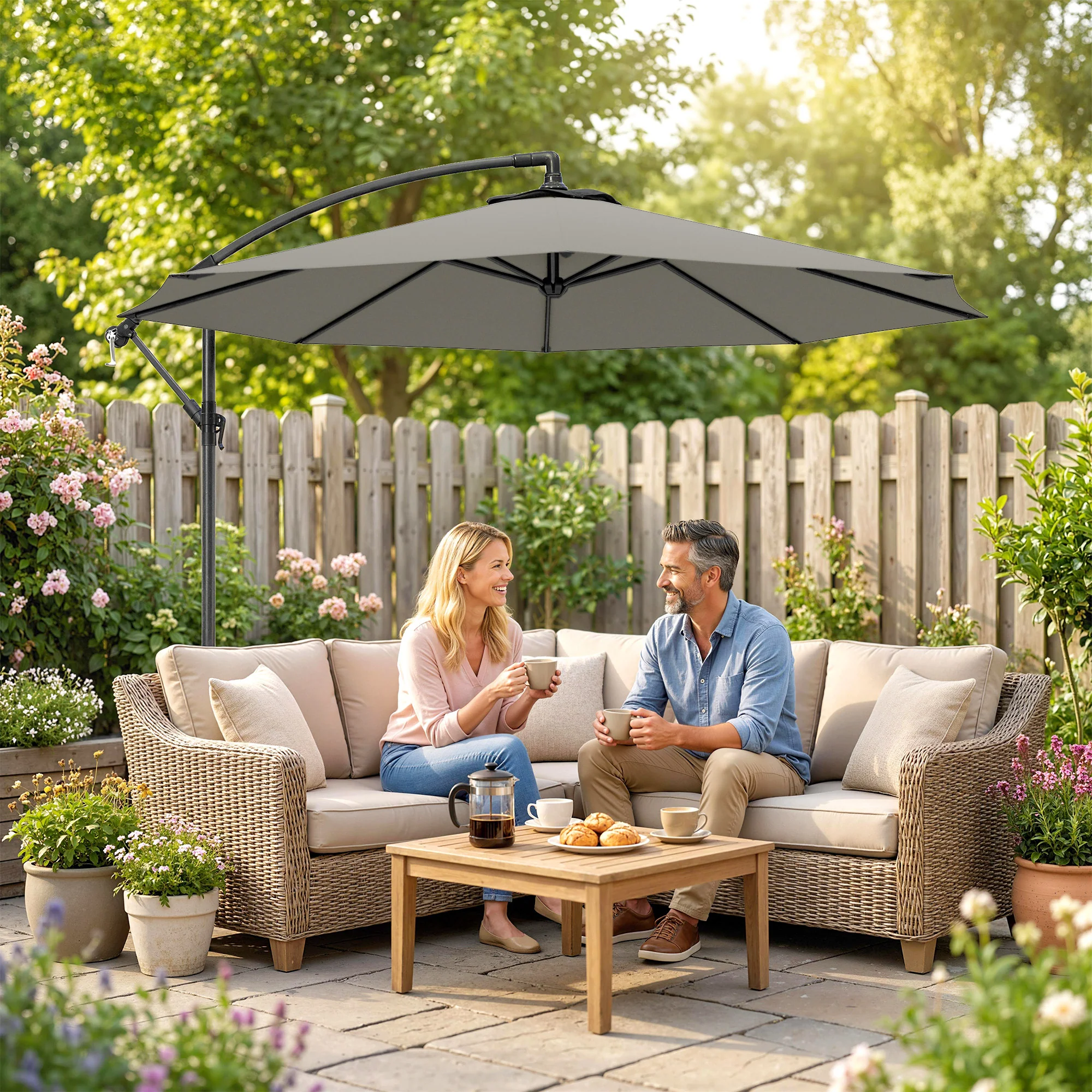 Outsunny 3(m) Banana Parasol Cantilever Umbrella Garden - Image 7
