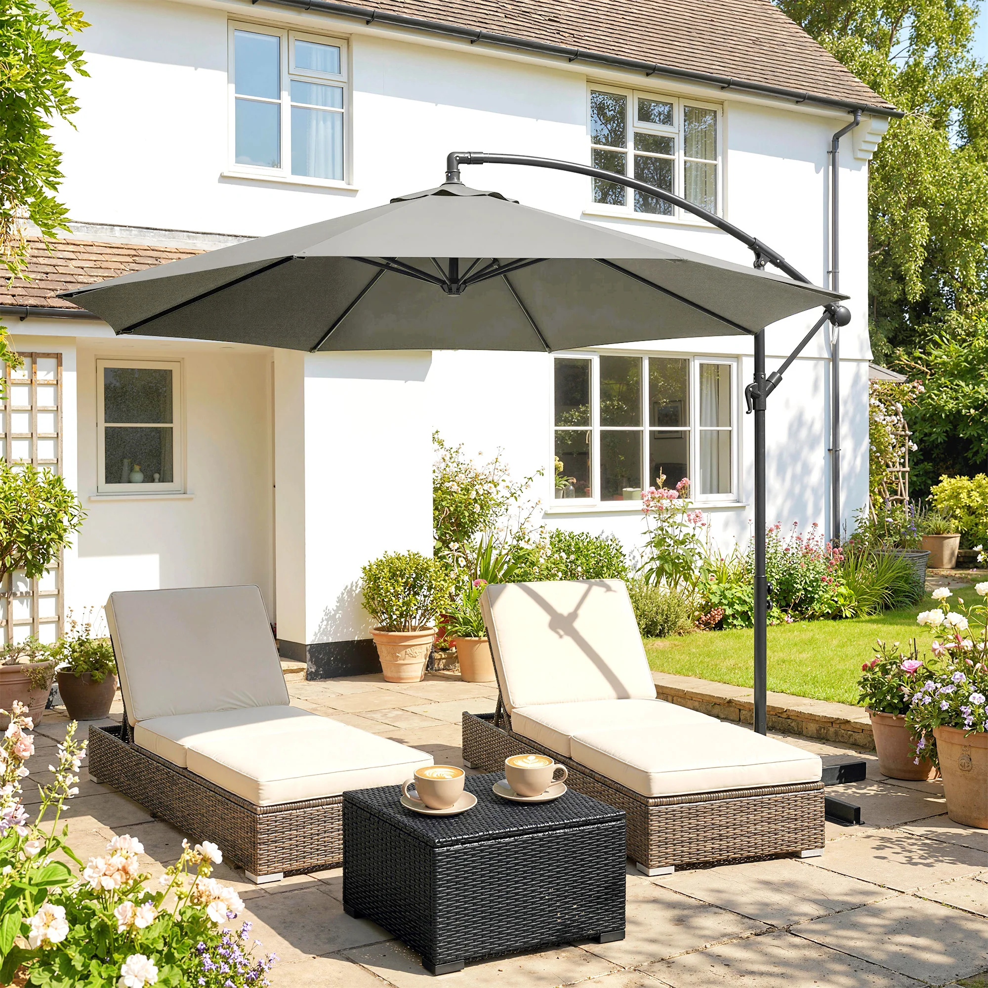 Outsunny 3(m) Banana Parasol Cantilever Umbrella Garden - Image 9
