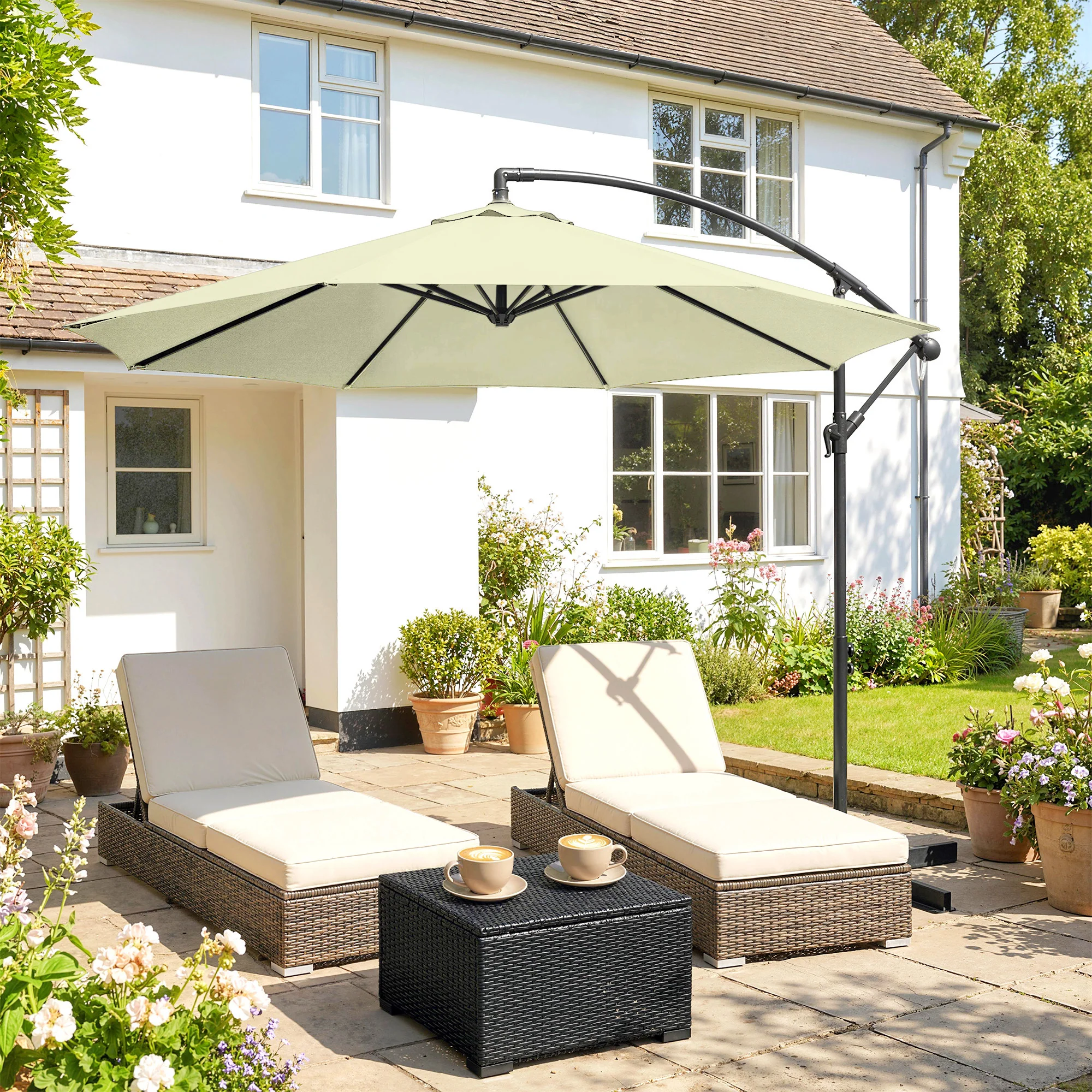 Outsunny 3(m) Banana Parasol Cantilever Umbrella Garden - Image 9