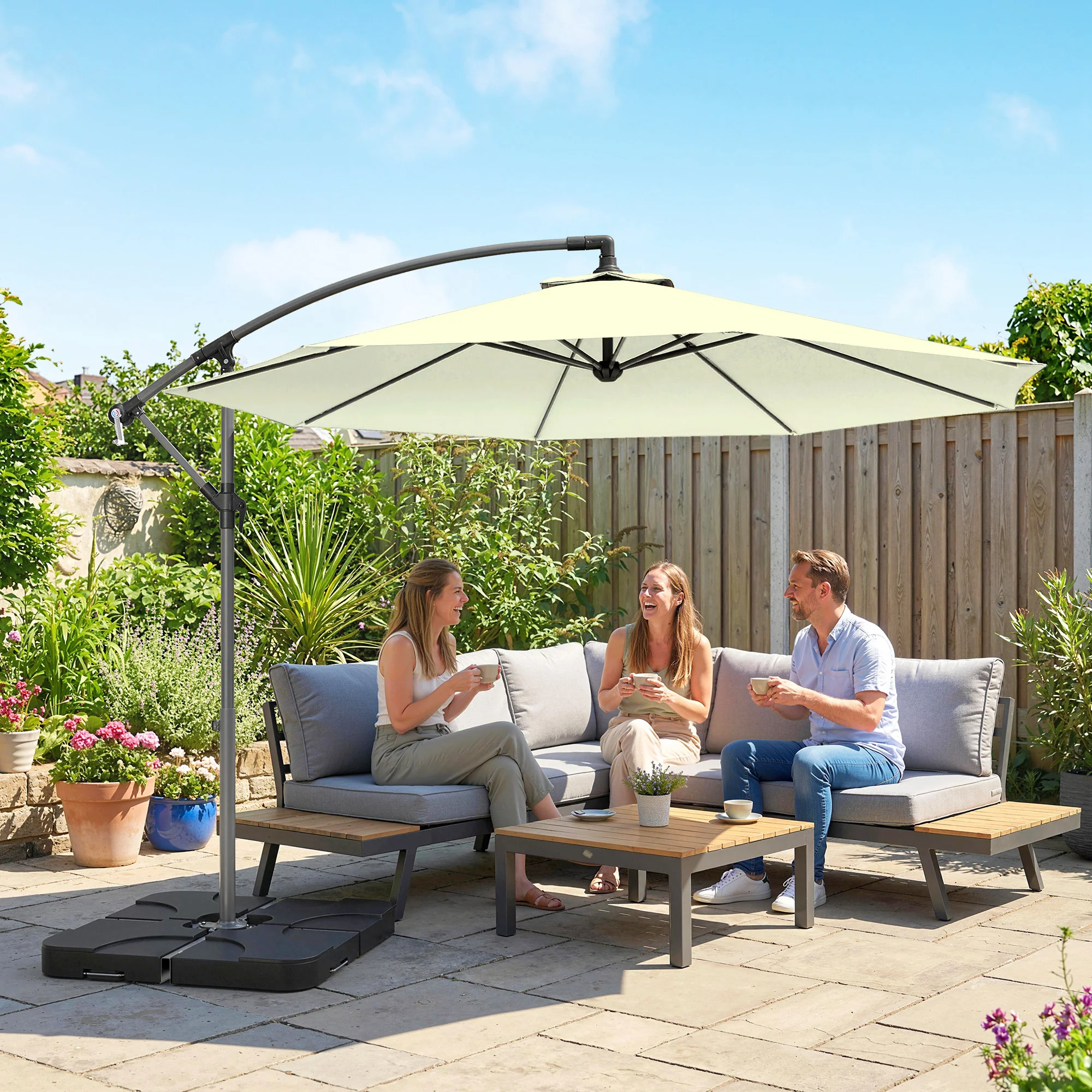 Outsunny 3(m) Banana Parasol Cantilever Umbrella Garden W/ Base Weights - Image 2