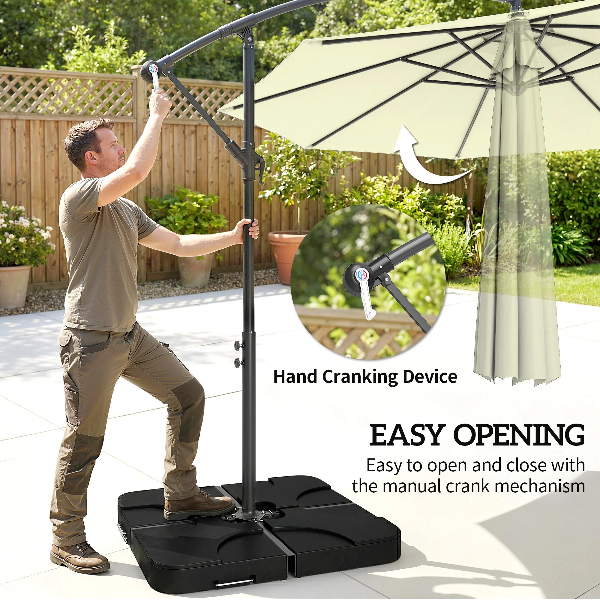 Outsunny 3(m) Banana Parasol Cantilever Umbrella Garden W/ Base Weights - Image 4