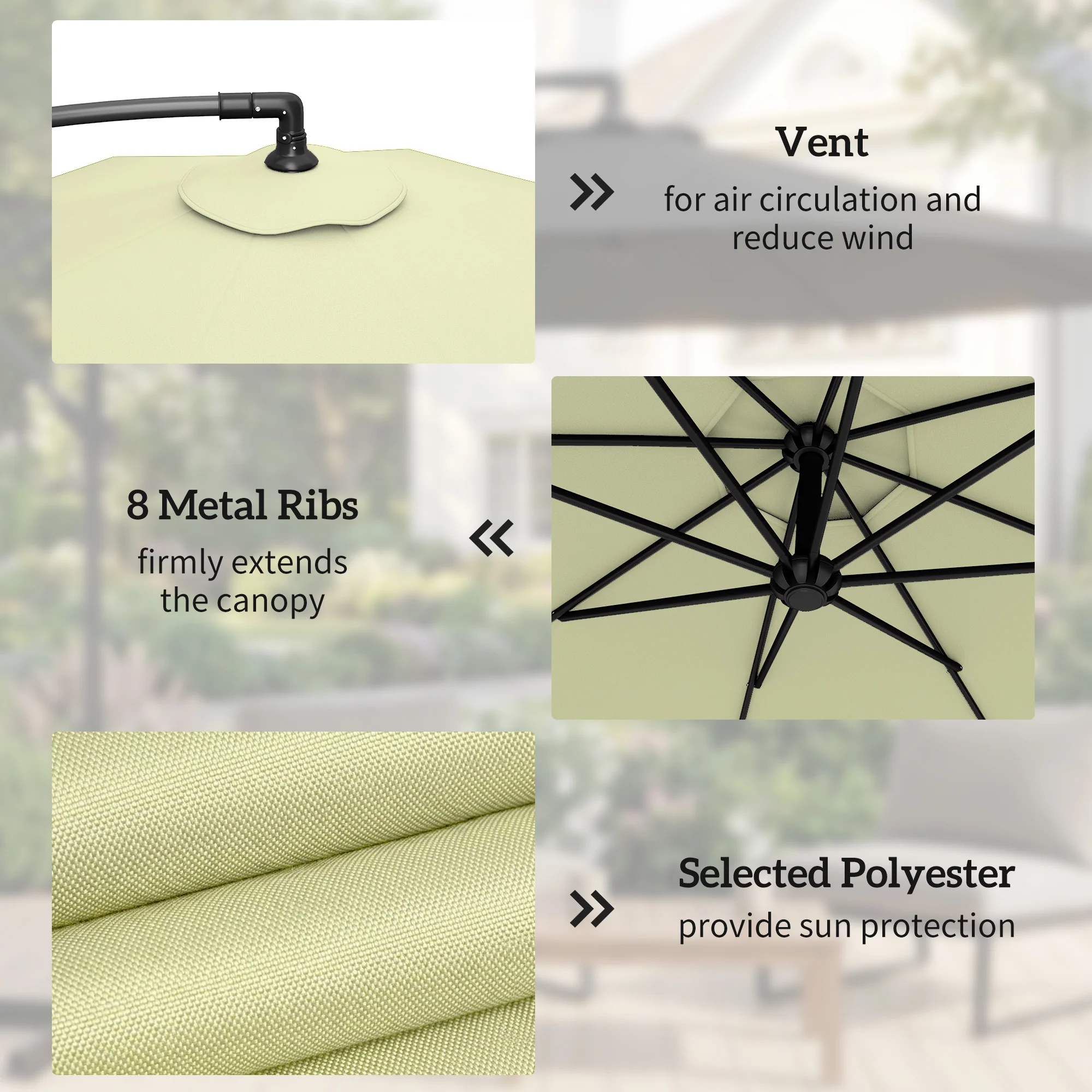 Outsunny 3(m) Banana Parasol Cantilever Umbrella Garden W/ Base Weights - Image 6