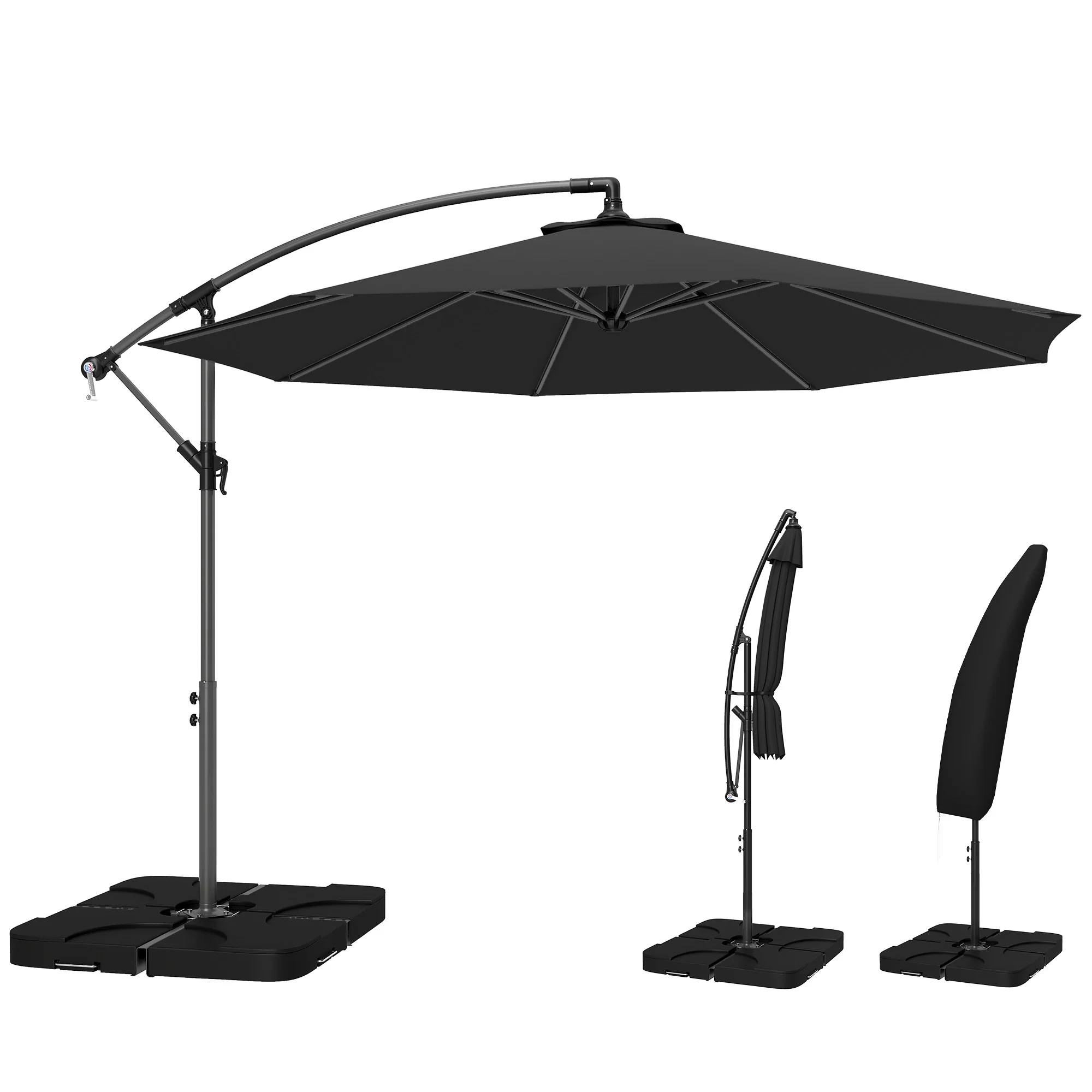 Outsunny 3(m) Banana Parasol Cantilever Umbrella Garden W/ Base Weights