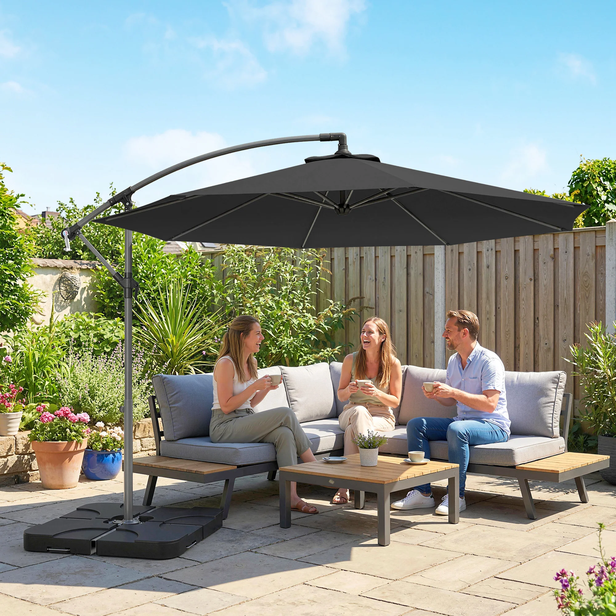 Outsunny 3(m) Banana Parasol Cantilever Umbrella Garden W/ Base Weights - Image 2