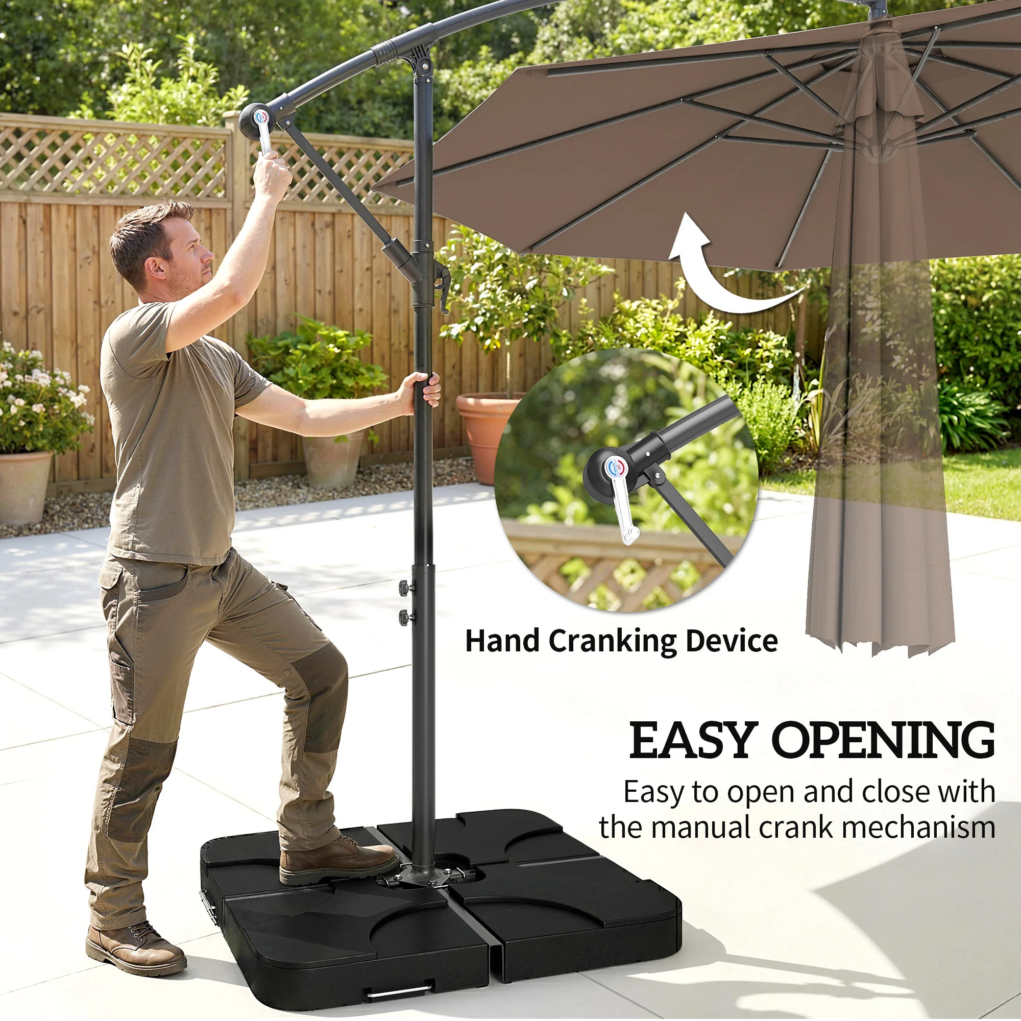 Outsunny 3(m) Banana Parasol Cantilever Umbrella Garden W/ Base Weights - Image 4