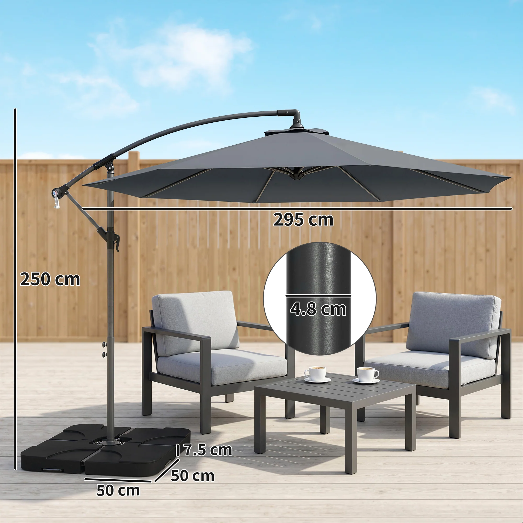 Outsunny 3(m) Banana Parasol Cantilever Umbrella Garden W/ Base Weights - Image 3