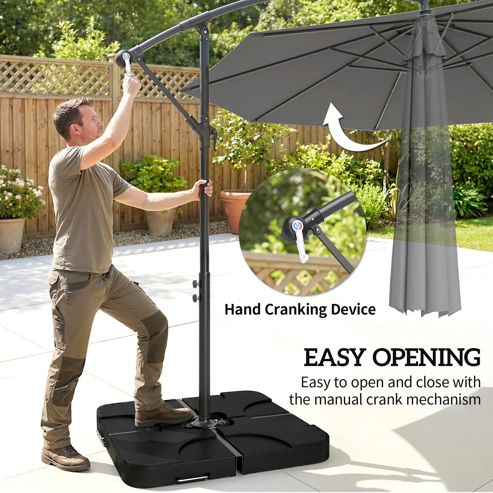 Outsunny 3(m) Banana Parasol Cantilever Umbrella Garden W/ Base Weights - Image 4