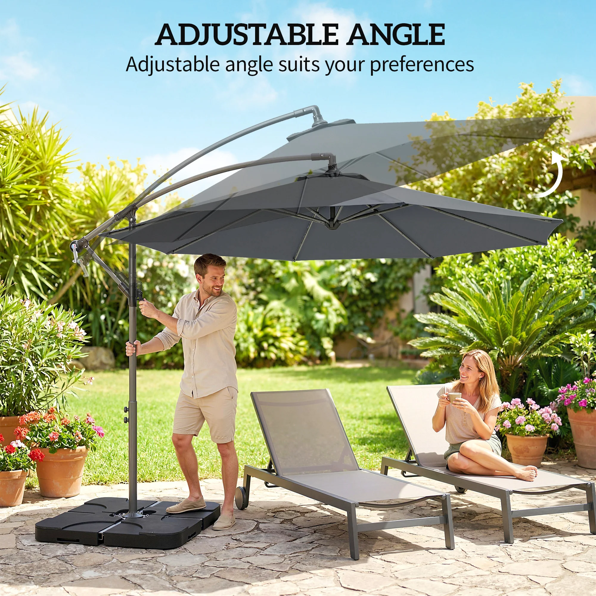 Outsunny 3(m) Banana Parasol Cantilever Umbrella Garden W/ Base Weights - Image 5