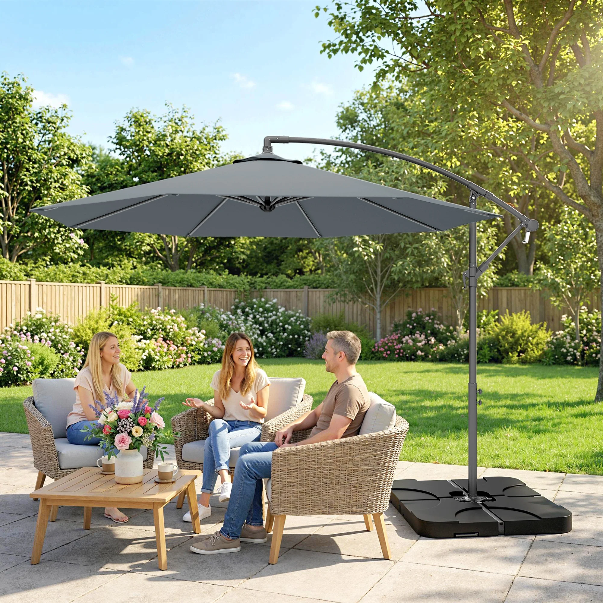 Outsunny 3(m) Banana Parasol Cantilever Umbrella Garden W/ Base Weights - Image 9