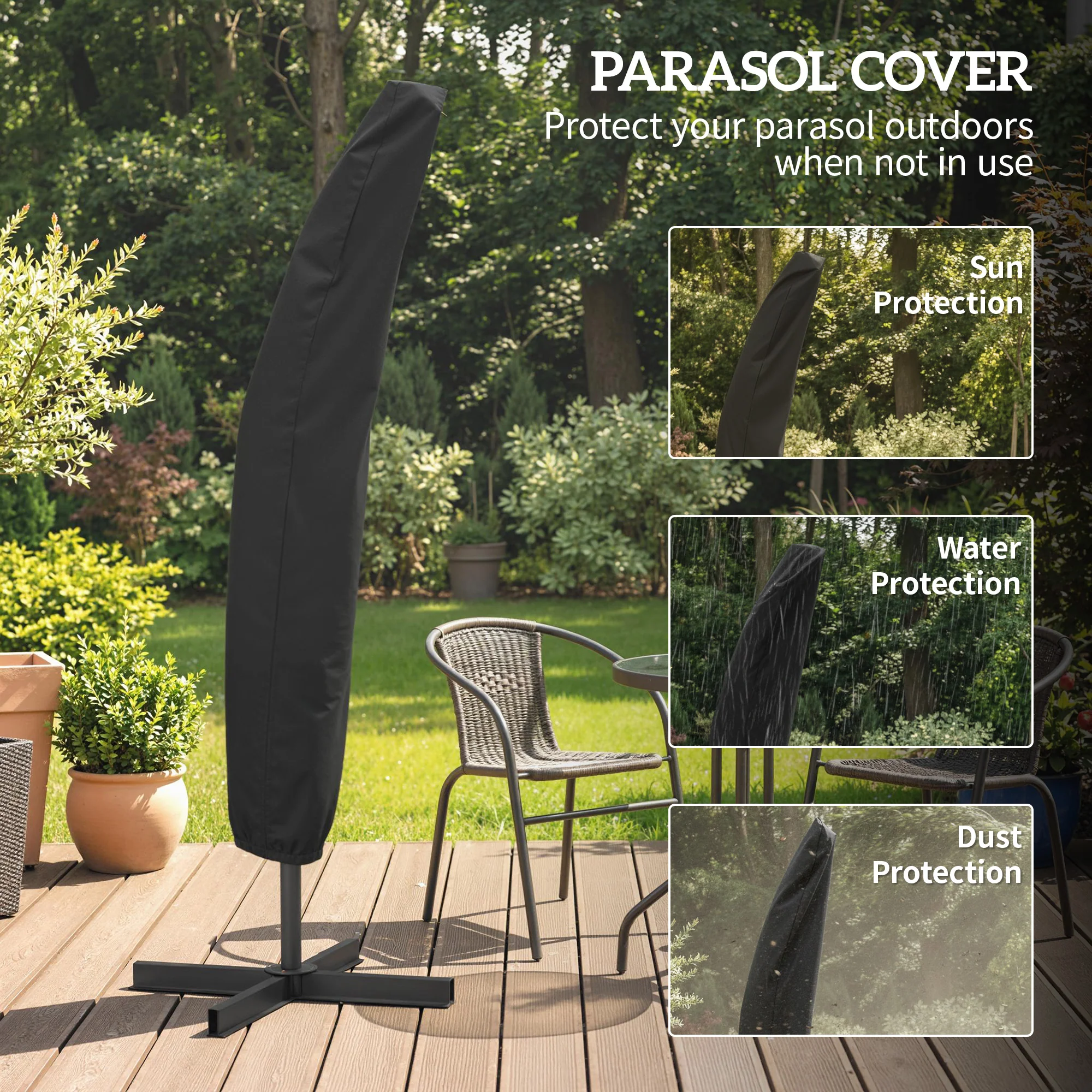 Outsunny 3(m) Banana Parasol Cantilever Umbrella Garden W/ Base Weights - Image 7
