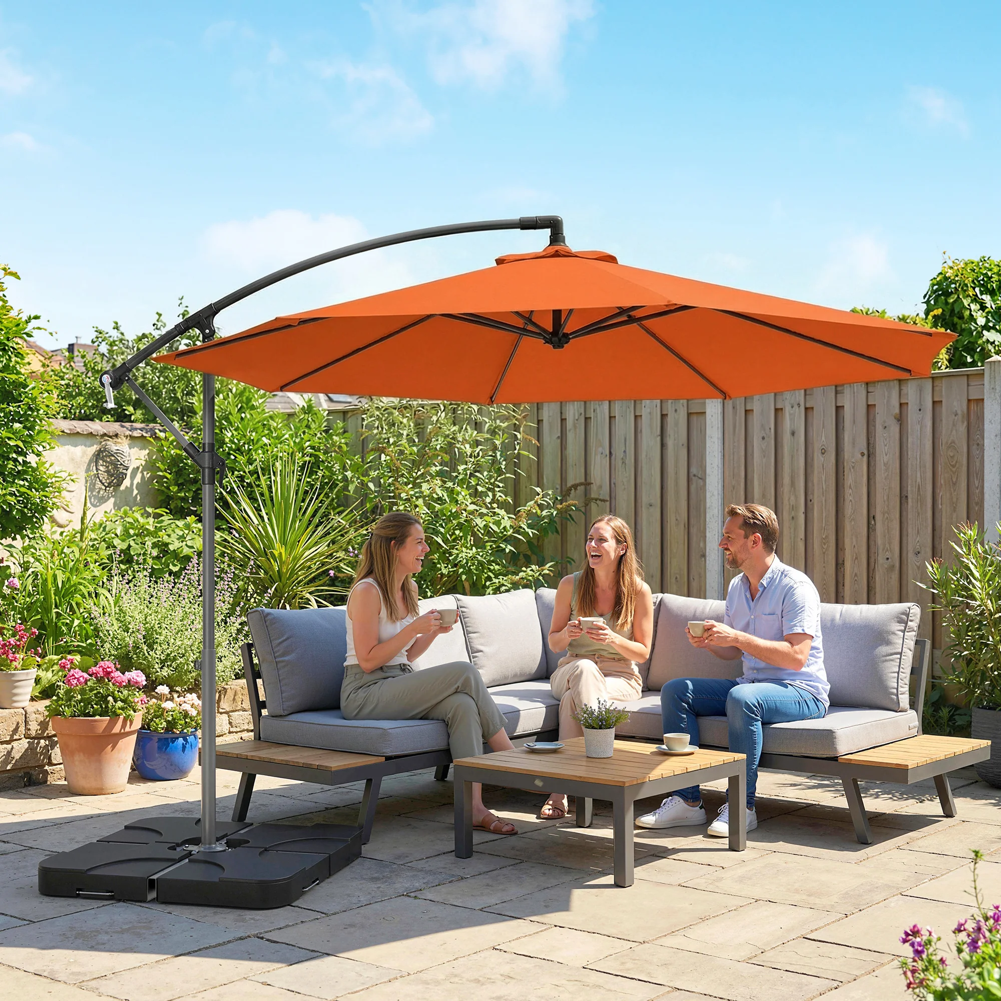 Outsunny 3(m) Banana Parasol Cantilever Umbrella Garden W/ Base Weights - Image 2